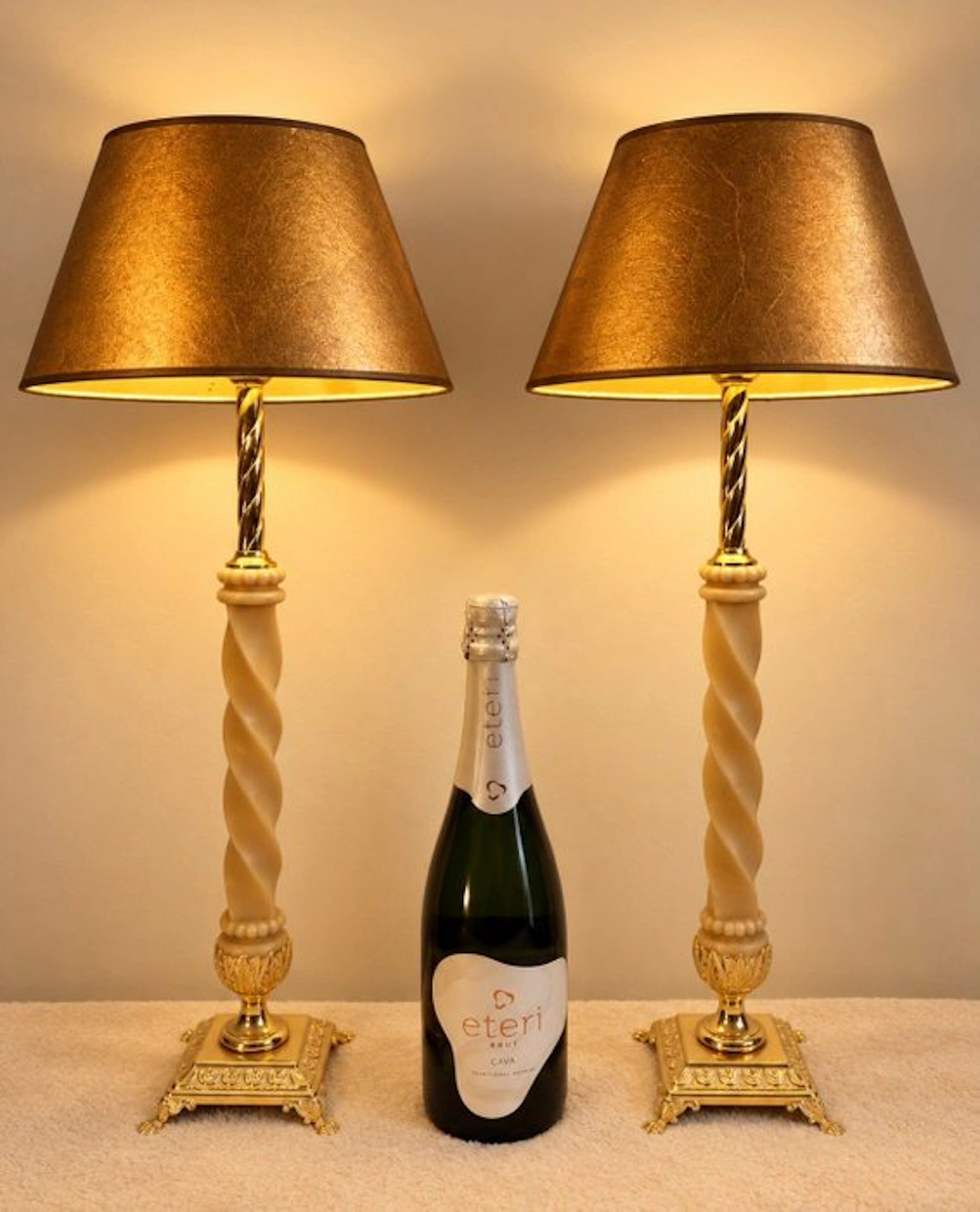 Table lamp (2) - Brass, Marble, Textile - Set