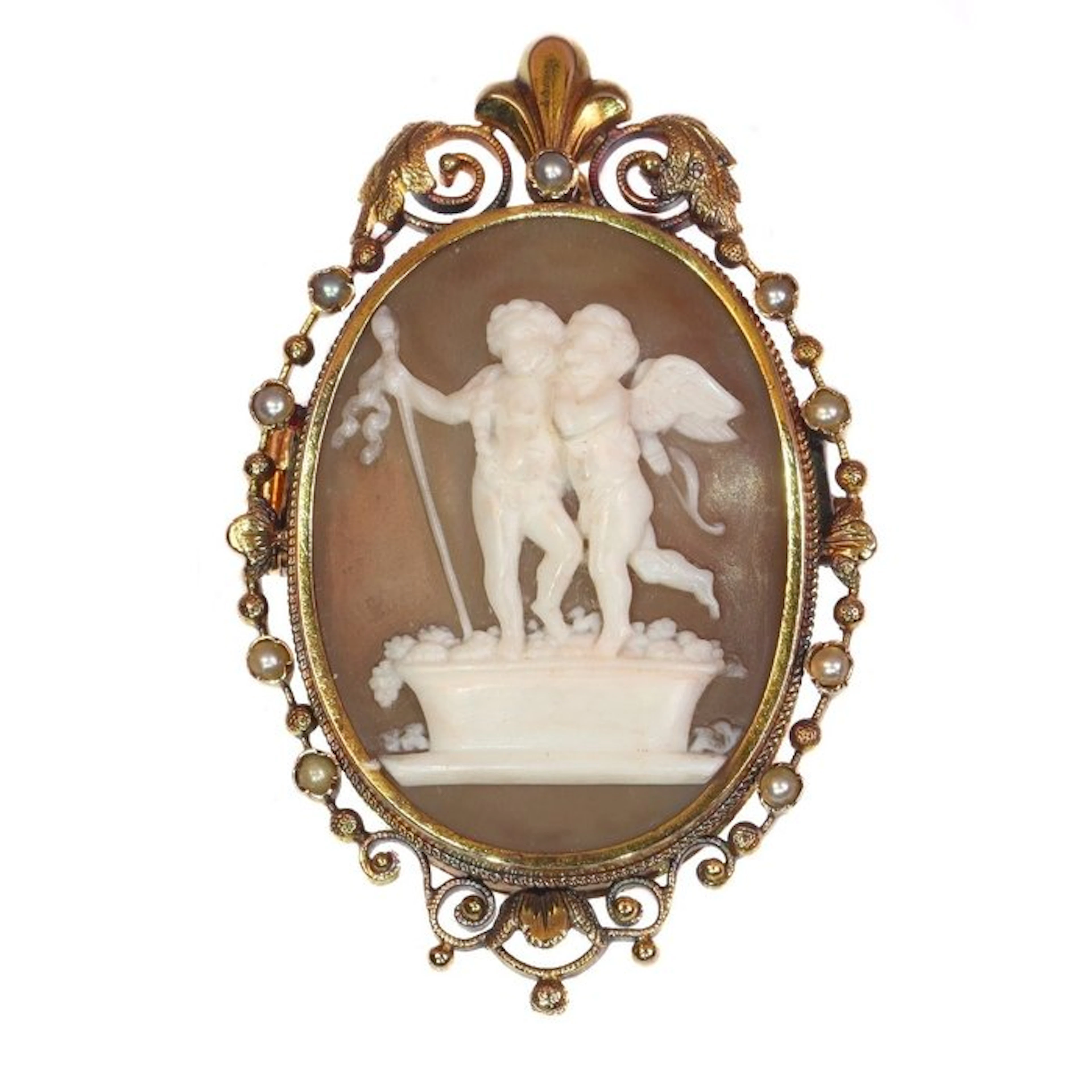 Brooch - 18 kt. Yellow gold - Diamond - ca. 1880 Shell Cameo