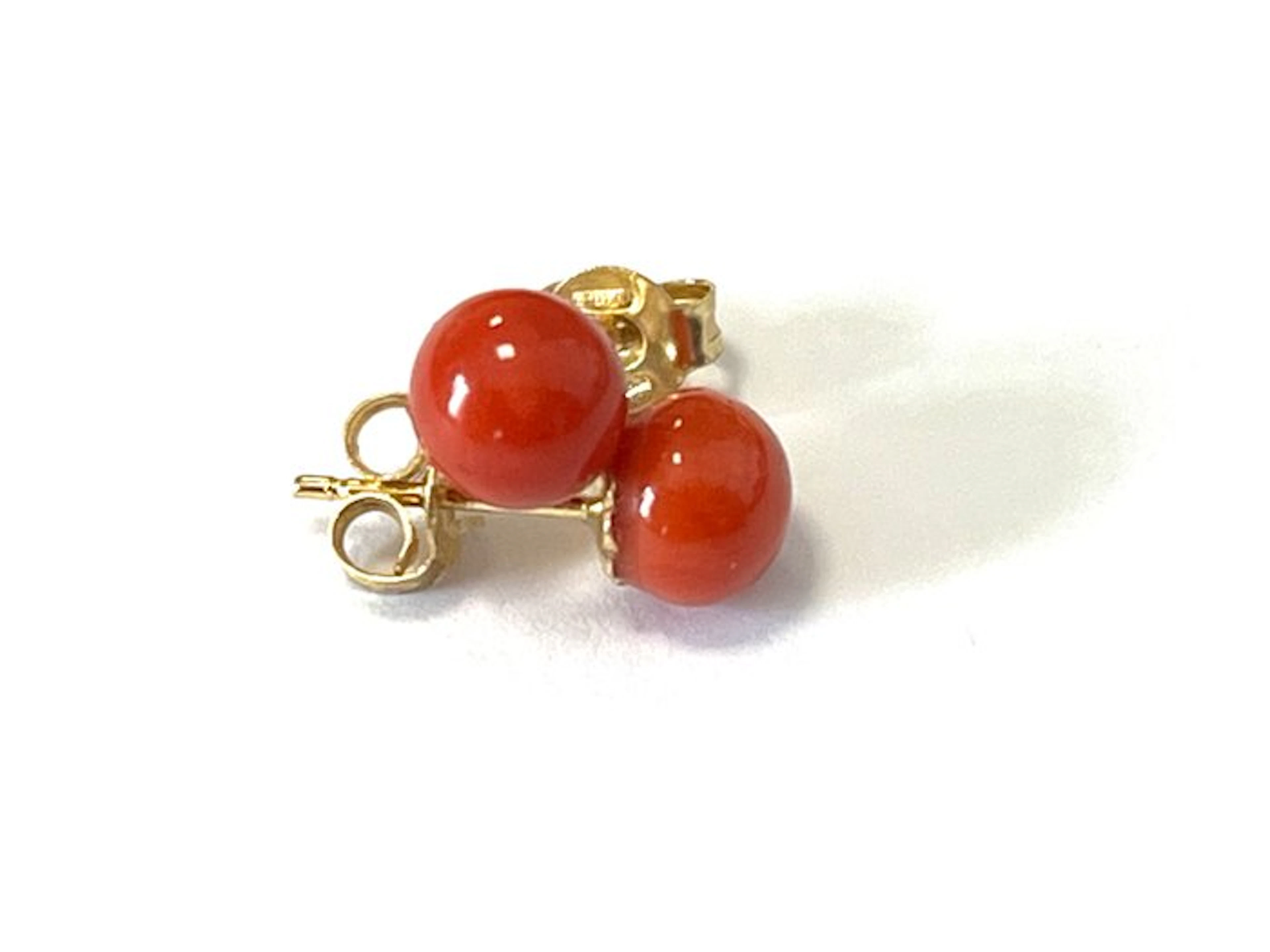 Coral - 18 kt. - Yellow gold - Earrings - Red Sardinia Coral