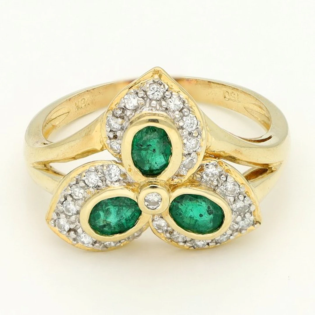 Ring - 18 kt. Yellow gold Diamond (Natural) - Emerald