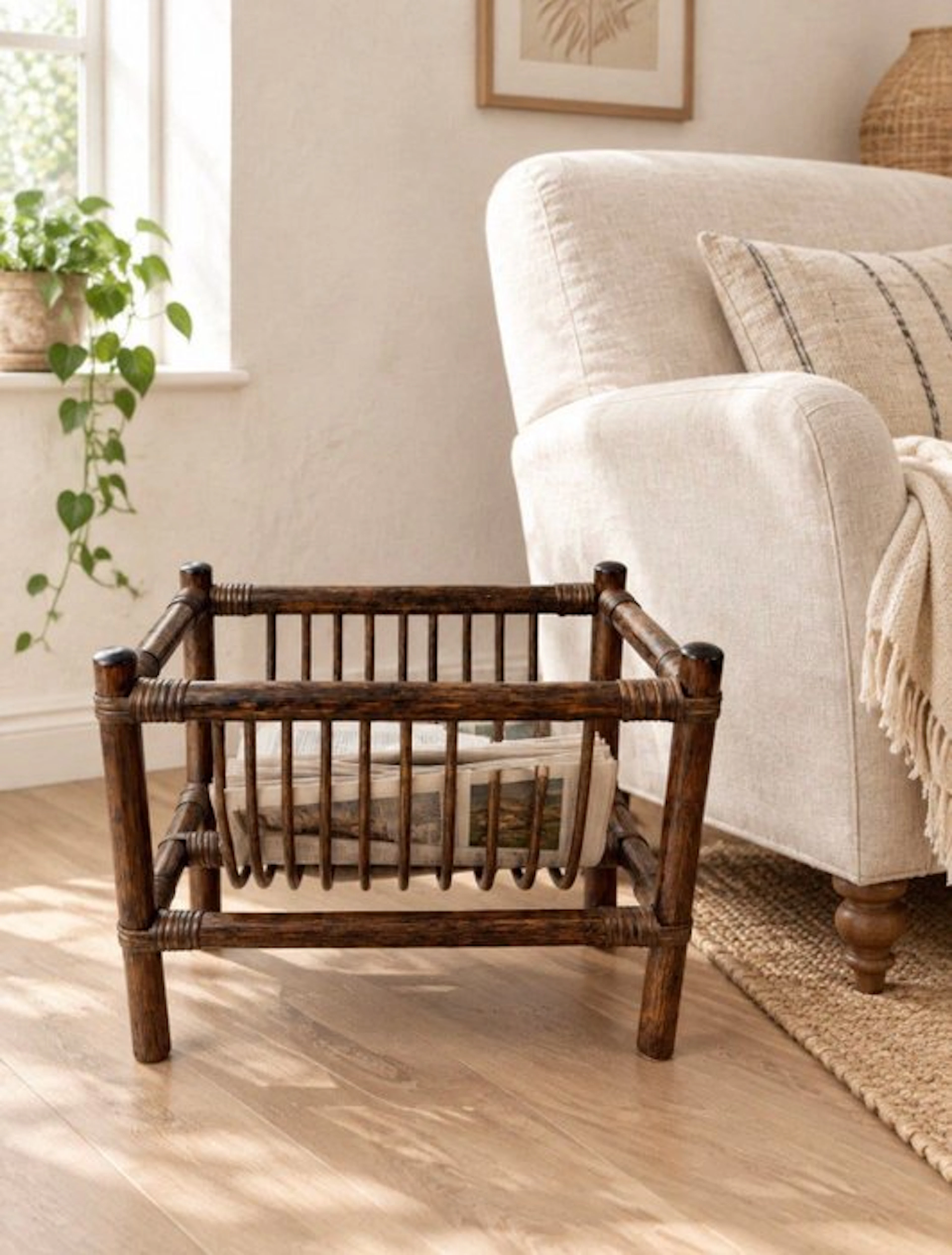 Magazine rack - Boho Japandi style magazine rack made of...