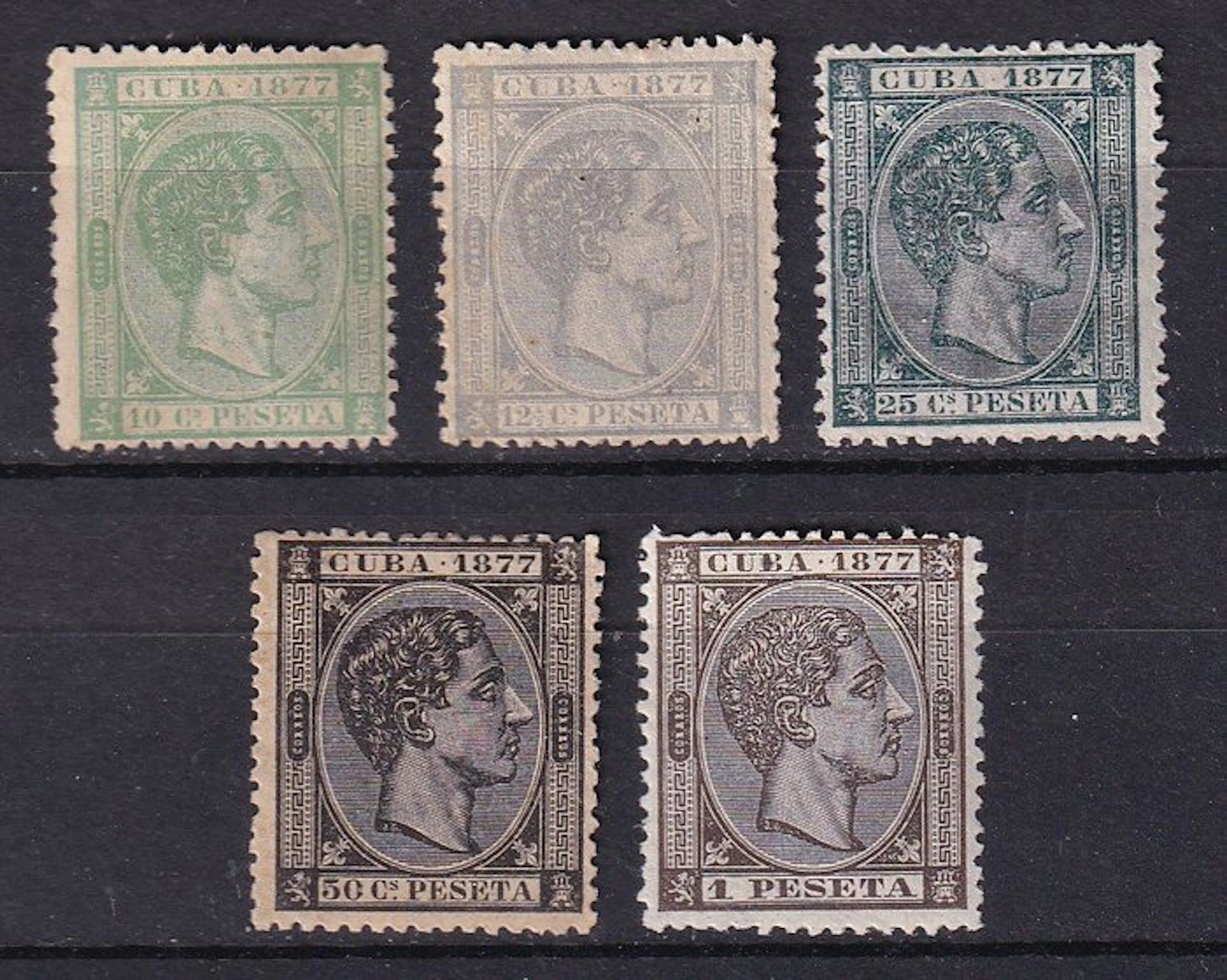 Spanish Antilles - 1877 - Alfonso XII - Edifil 39/43 - complete series