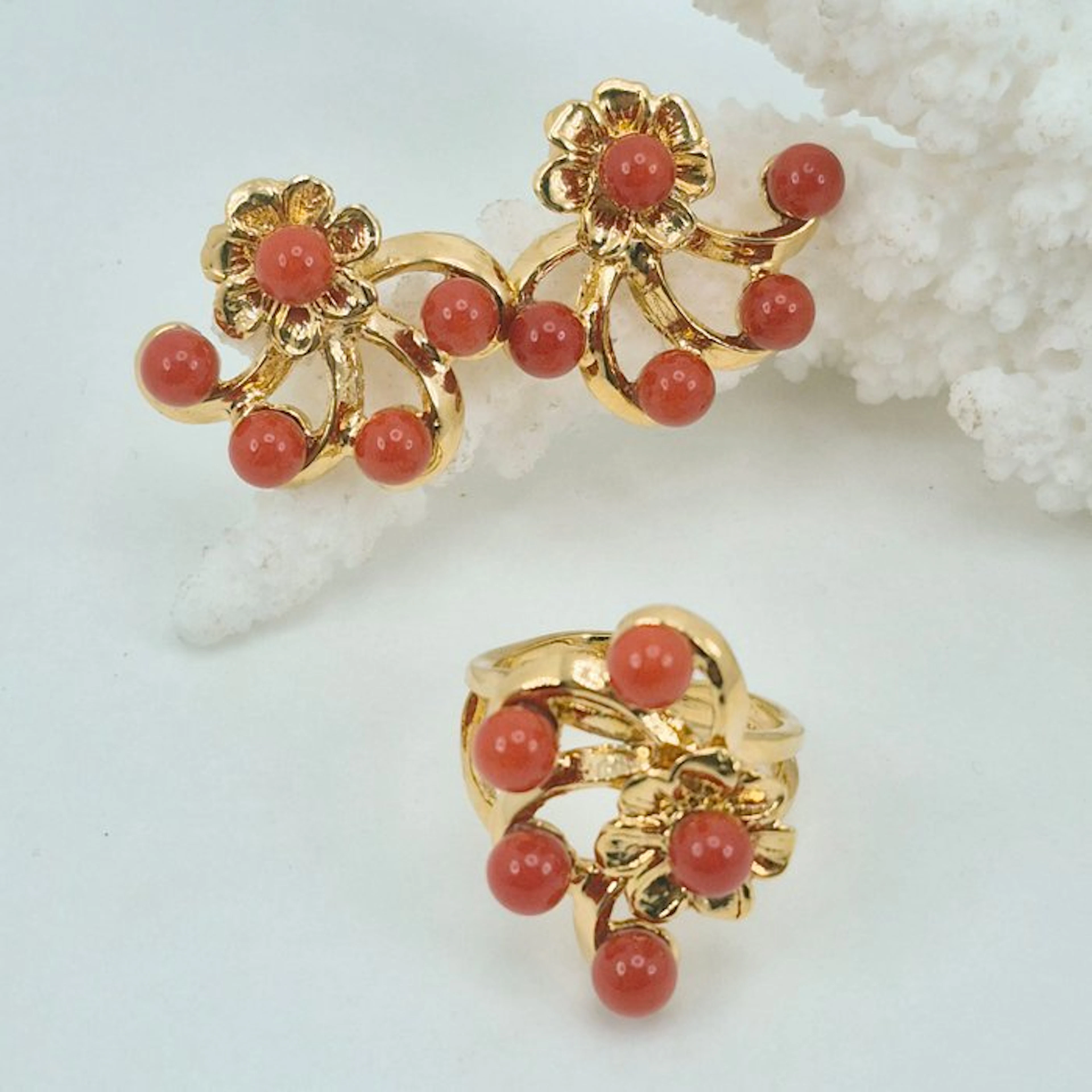 Coral - Silver, Gold-plated - 2 piece jewellery set - CORALLO MEDITERRANEO