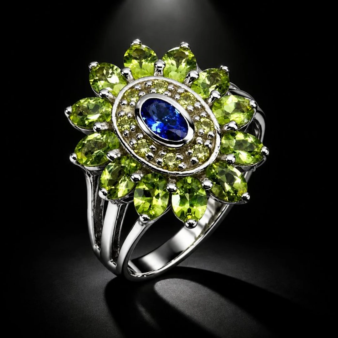 No reserve price - Ring 925 sterling silver - set with Peridot