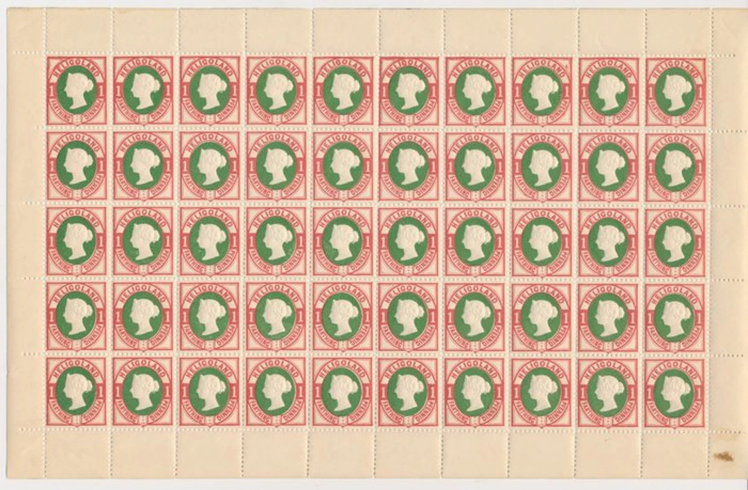 Heligoland 1888 - Complete sheet 1 Farthing/1 Pfennig...
