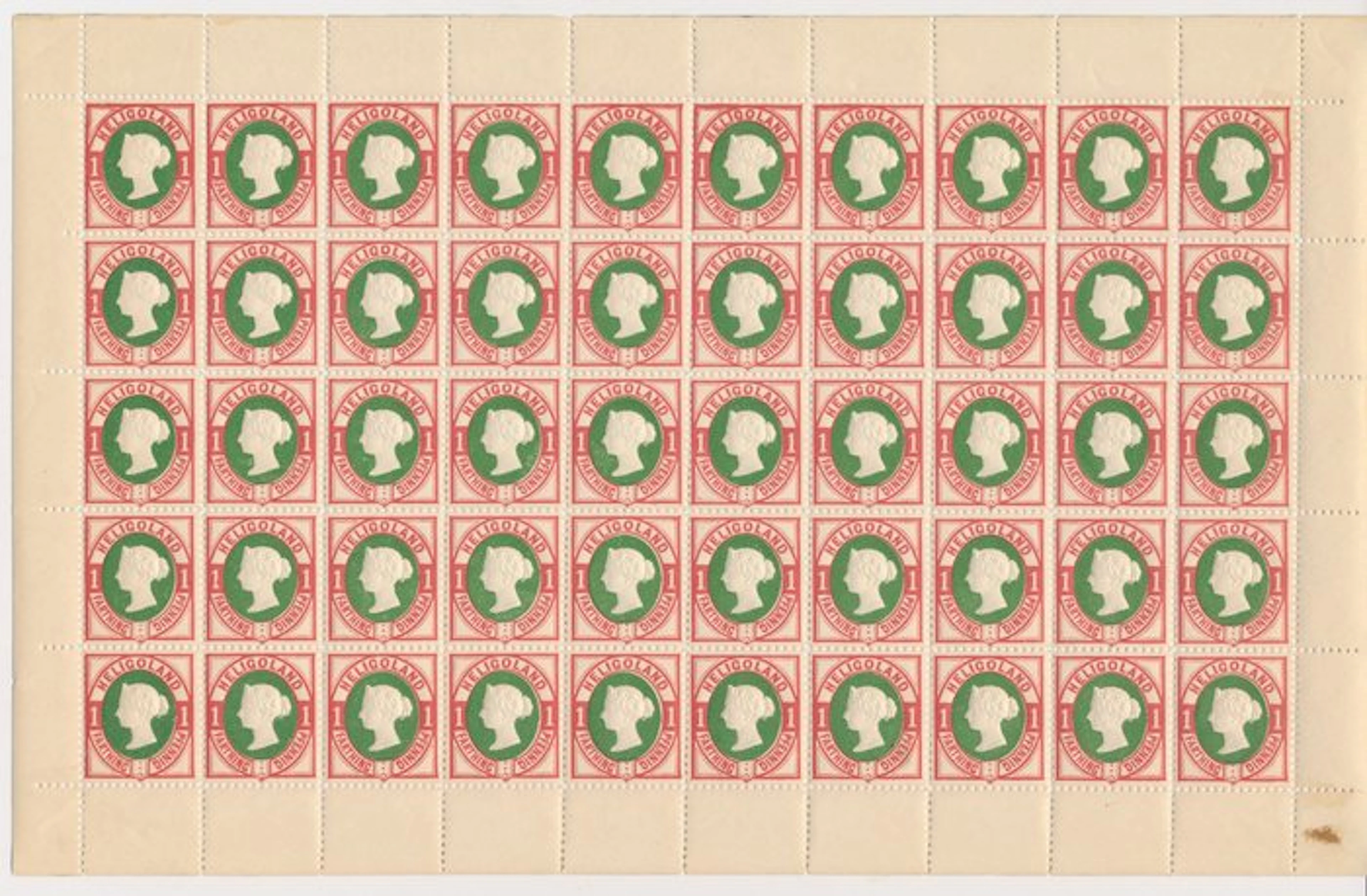 Heligoland 1888 - Complete sheet 1 Farthing/1 Pfennig...