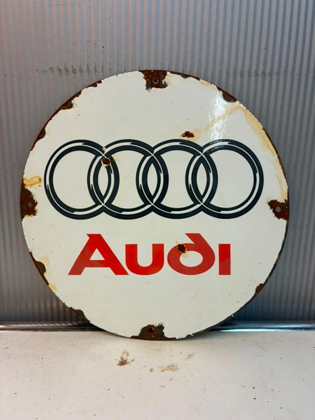 Audi – Vier Ringen Logo – Rond Emaille Reclamebord - Enamel sign - Enamel