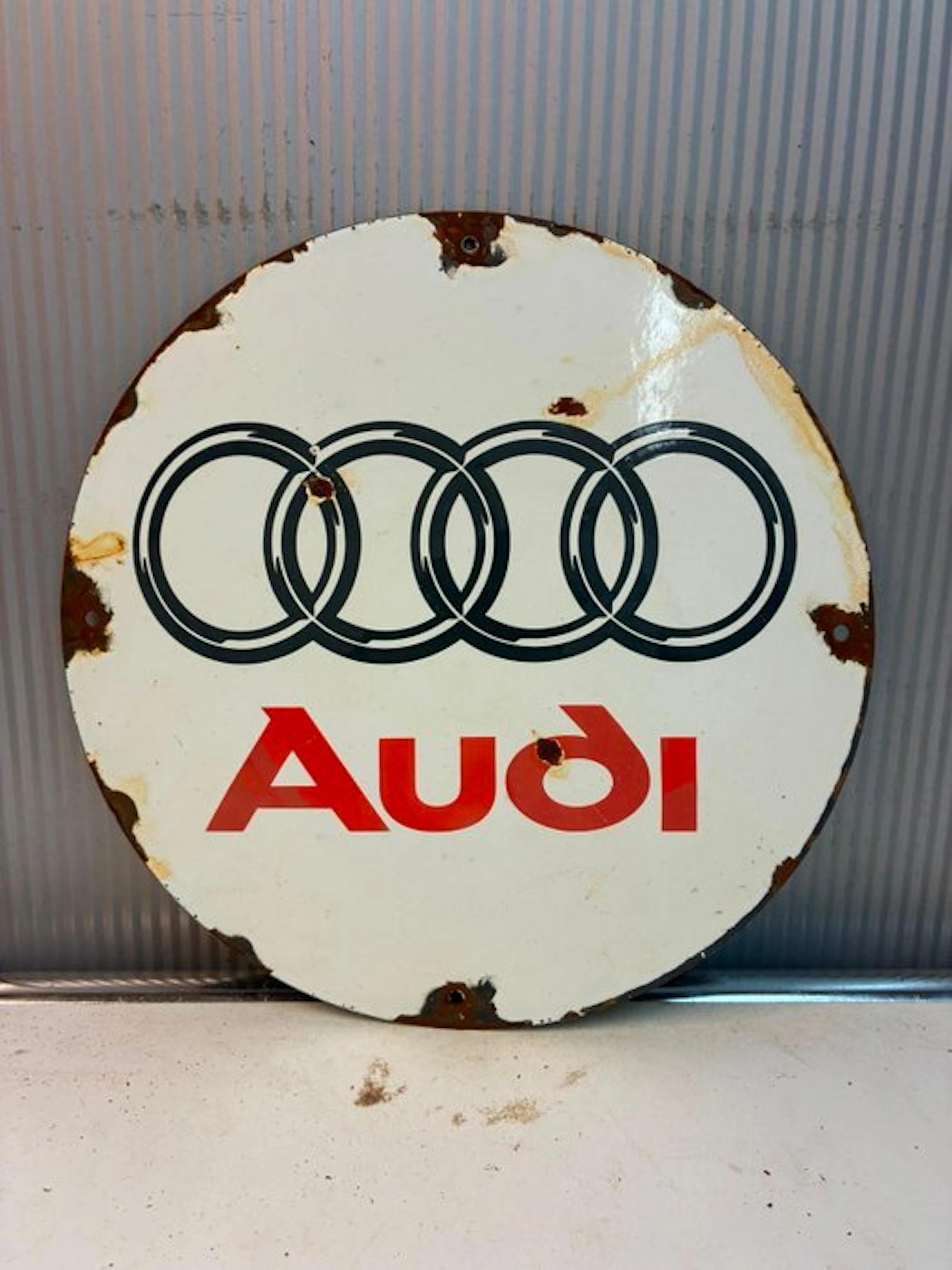 Audi – Vier Ringen Logo – Rond Emaille Reclamebord - Enamel sign - Enamel