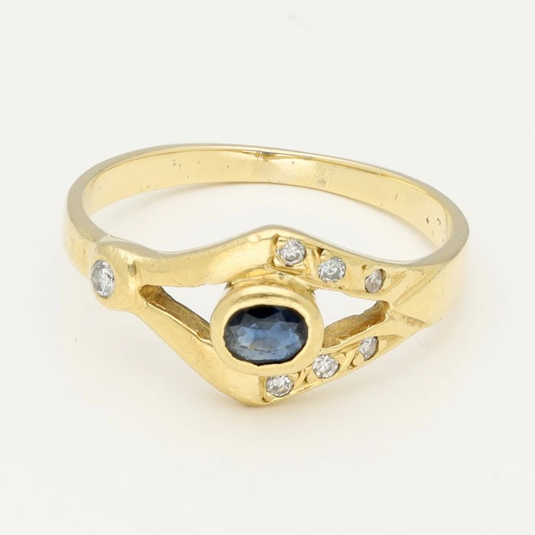 Ring - 18 kt. Yellow gold - Diamond - Sapphire