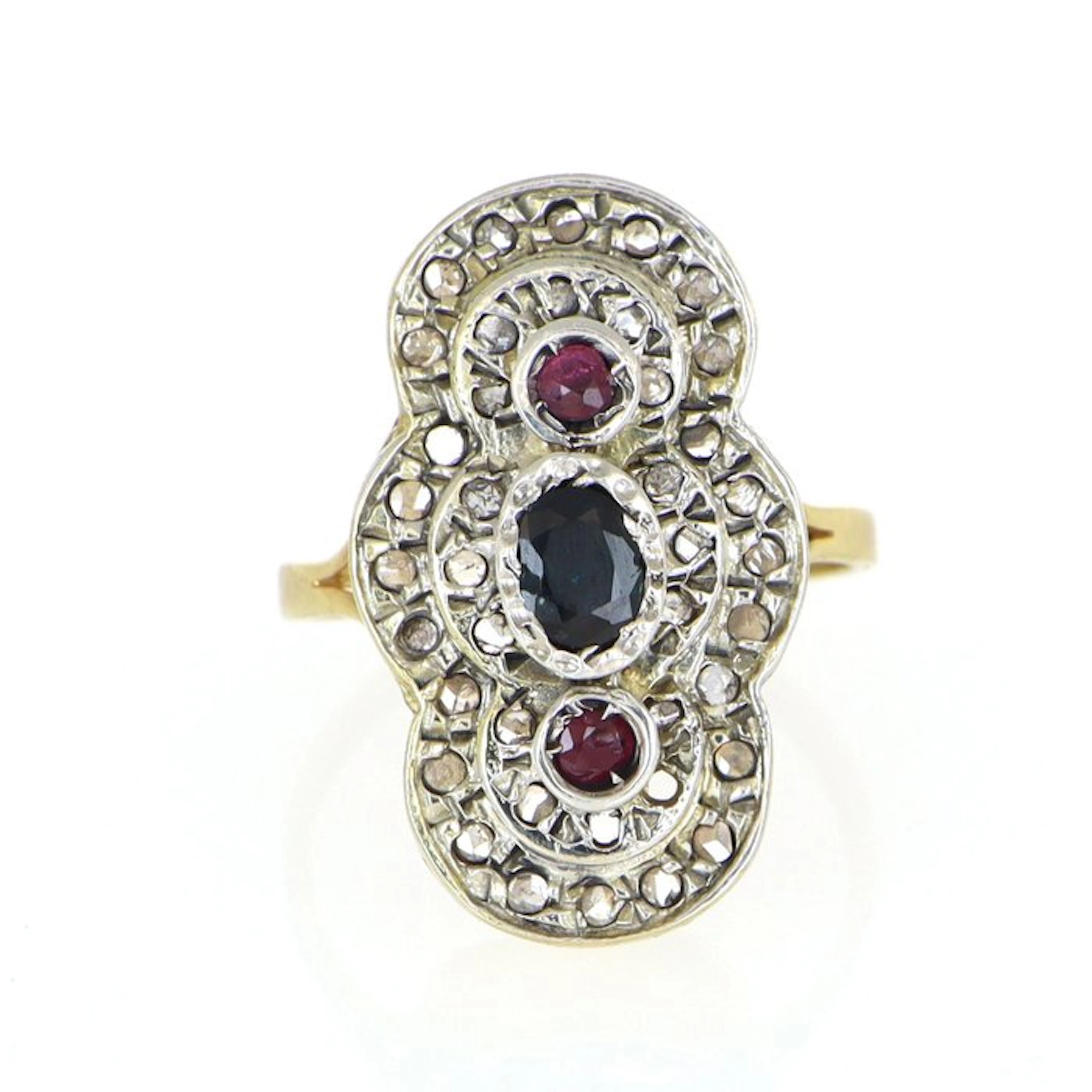 No reserve price - Ring - 12 kt. Yellow gold, Silver Sapphire - Ruby