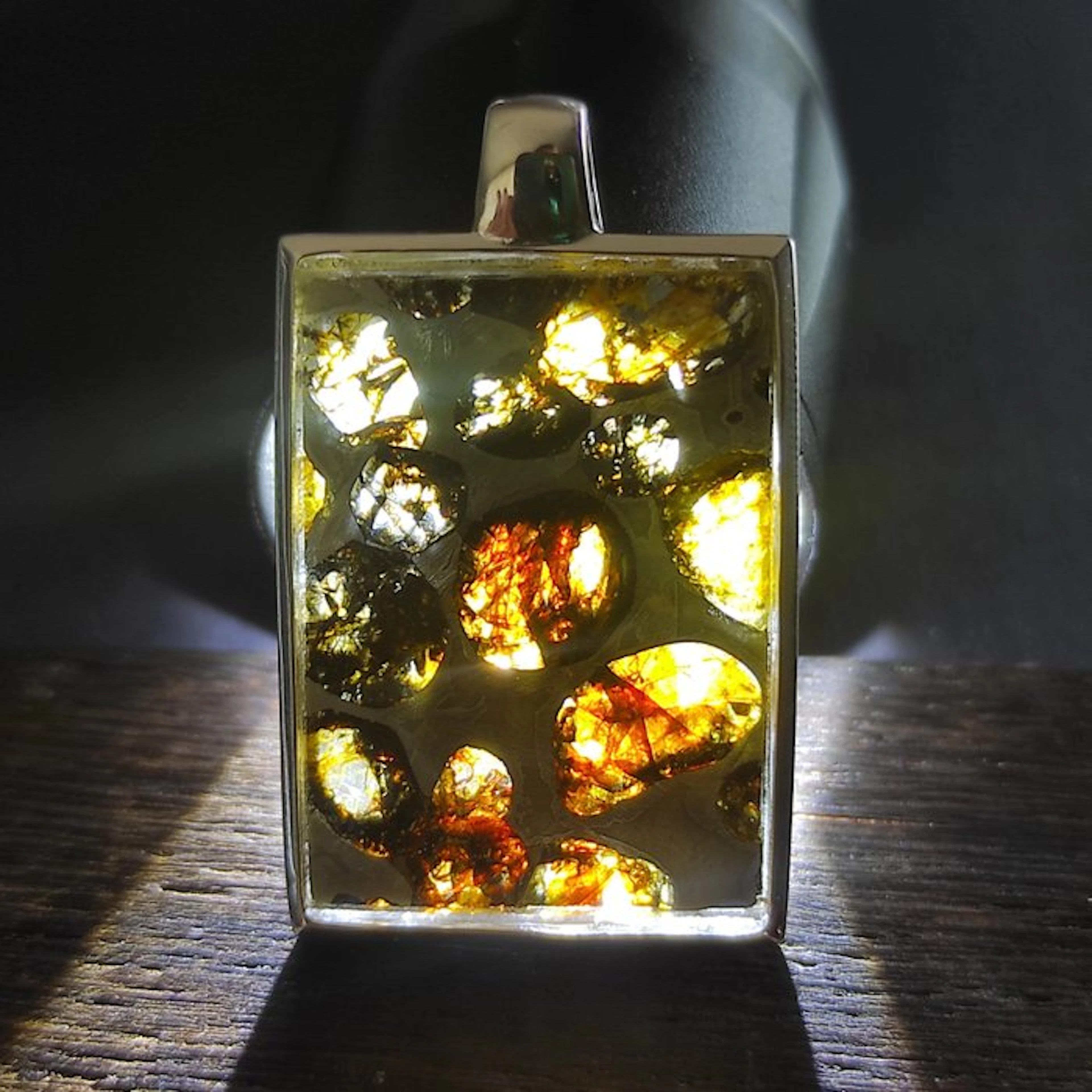 Meteorite Pallasite Sericho Pendant Steel 925 - Height: 3...