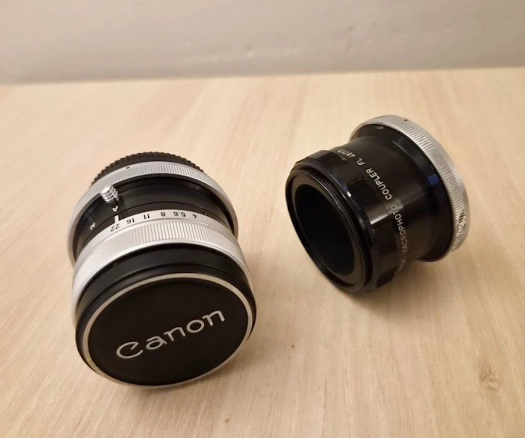 Canon Bellows lens FLM 100mm 1:4 + Macrophoto Coupler FL 48mm Macro lens