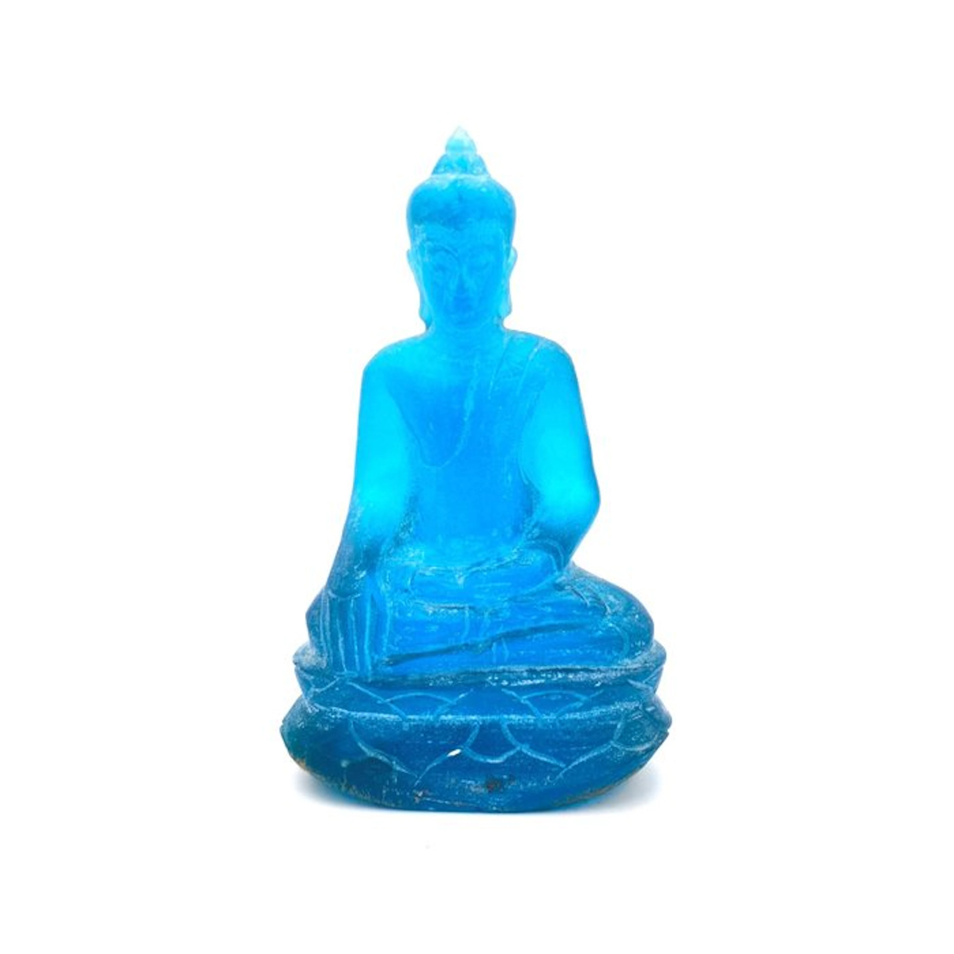 Ancient Indochinese Blue Archaic Glass Buddha on Throne...