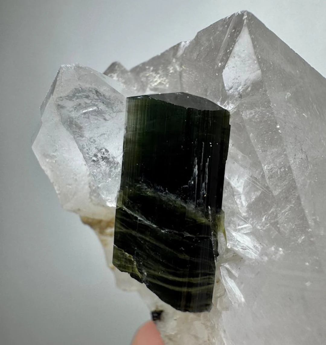 88 Gram. Top Quality Tourmaline Crystal On Quartz Crystal...