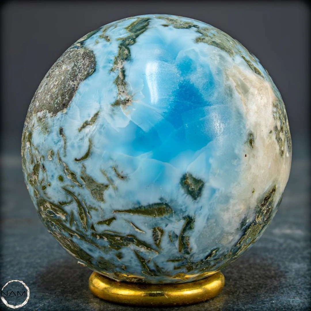 Natural Larimar sphere – Rare Caribbean beauty from the...