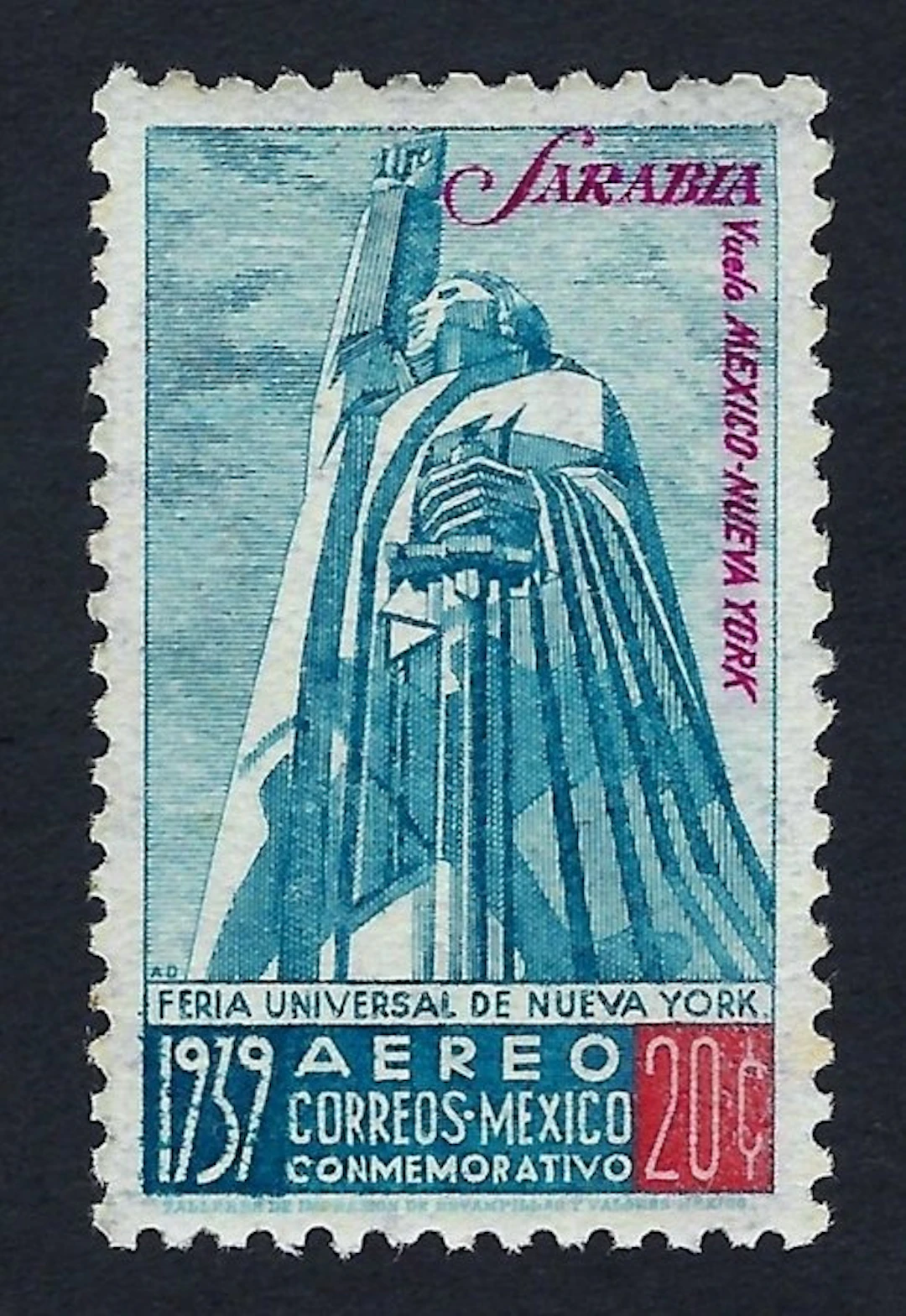 Mexico 1939 - Sarabia Airmail - Vuelo Mexico a Nueva York - Scott N. C93A