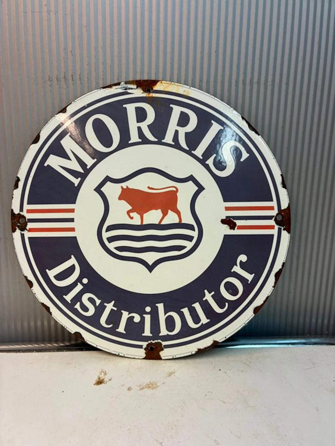 Morris – Distributor – Rond emaille reclamebord –...