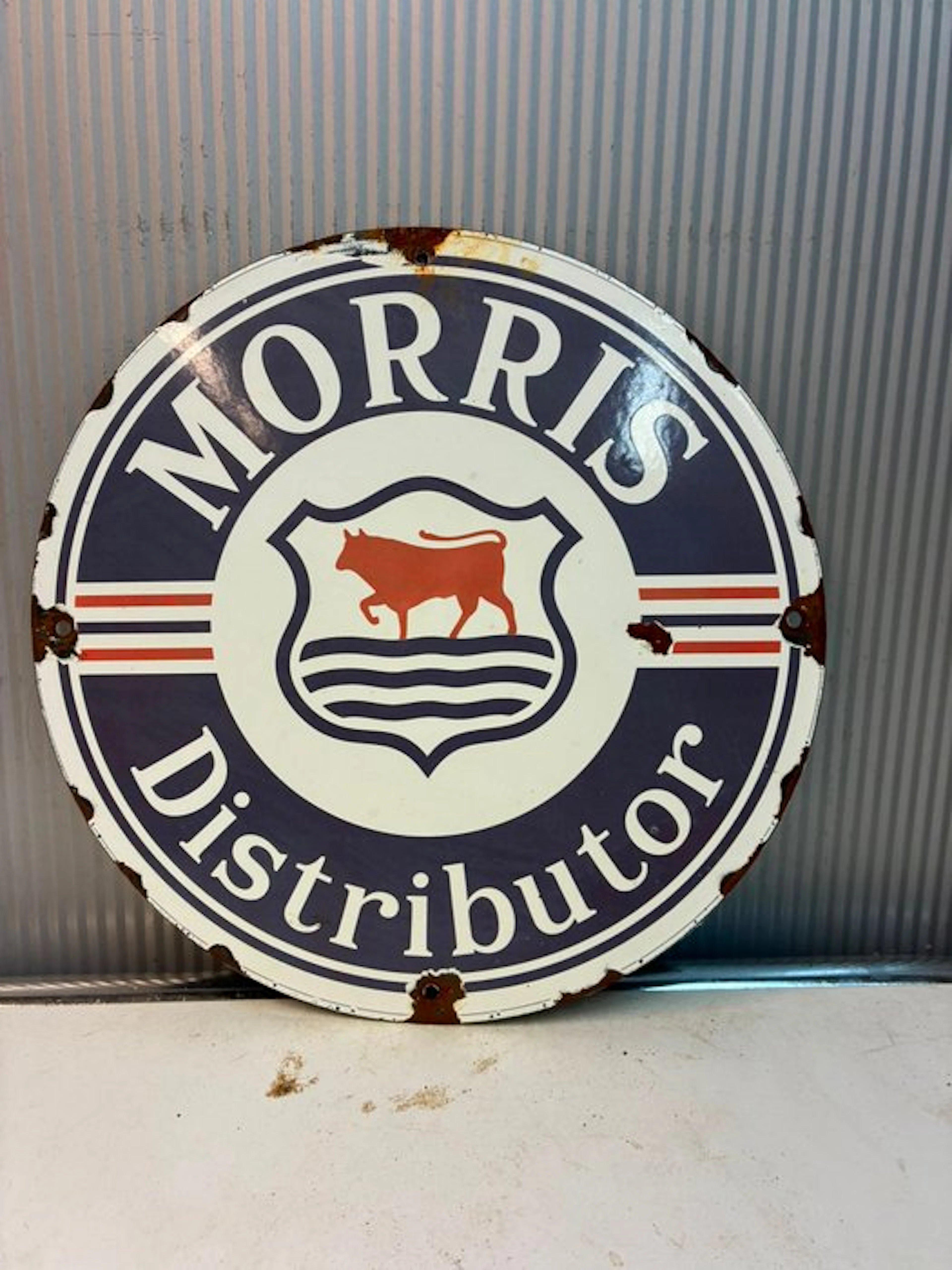 Morris – Distributor – Rond emaille reclamebord –...
