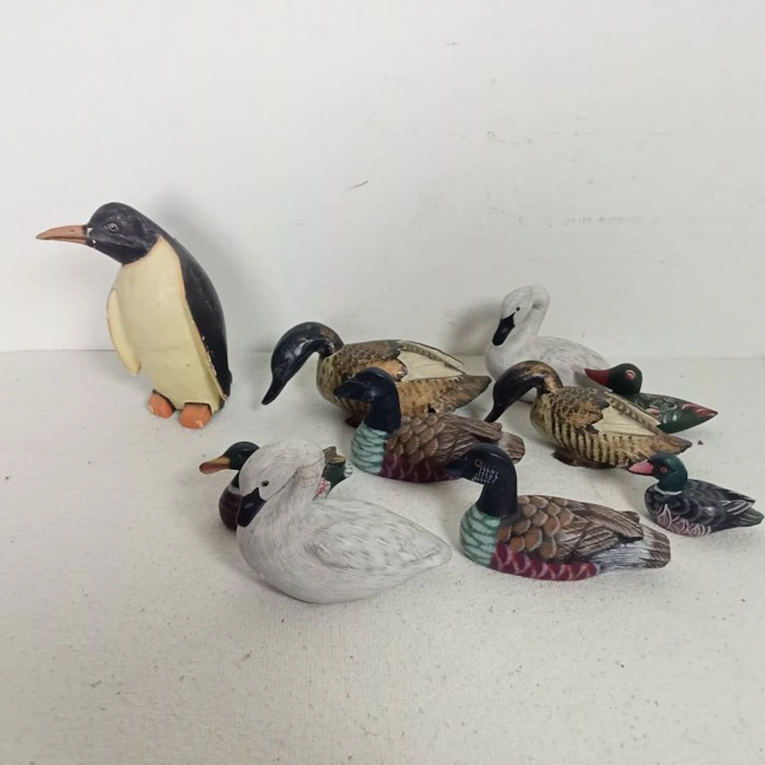 Duck decoy - Lokeenden met pinguïn (10) - Wood, hand-painted wood