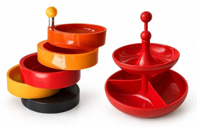 Platter - Plastic - Set of two vintage Emsa étagères / snack bowls – Space Age