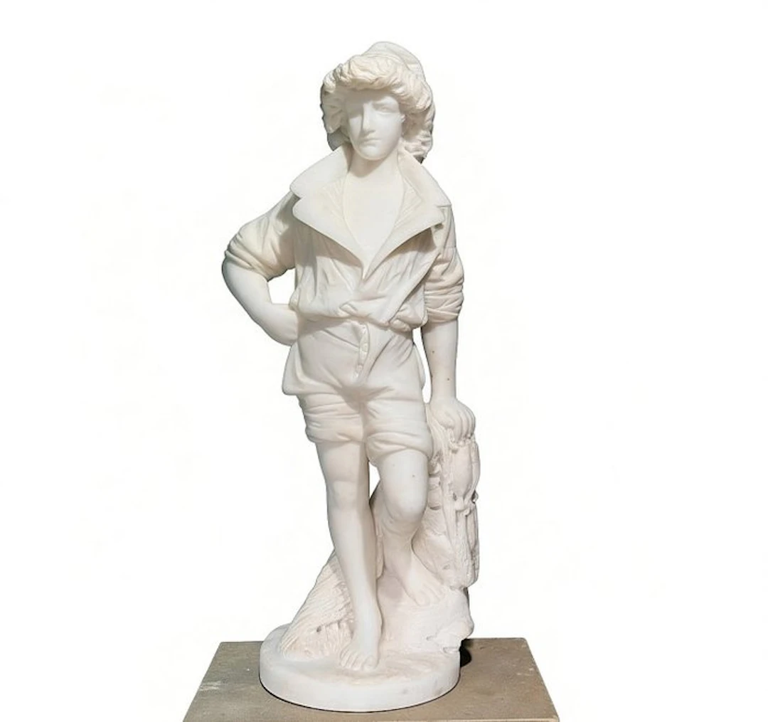 Statue, Masaniello Pescatore, con rete da pesca - 60 cm - Carrara marble
