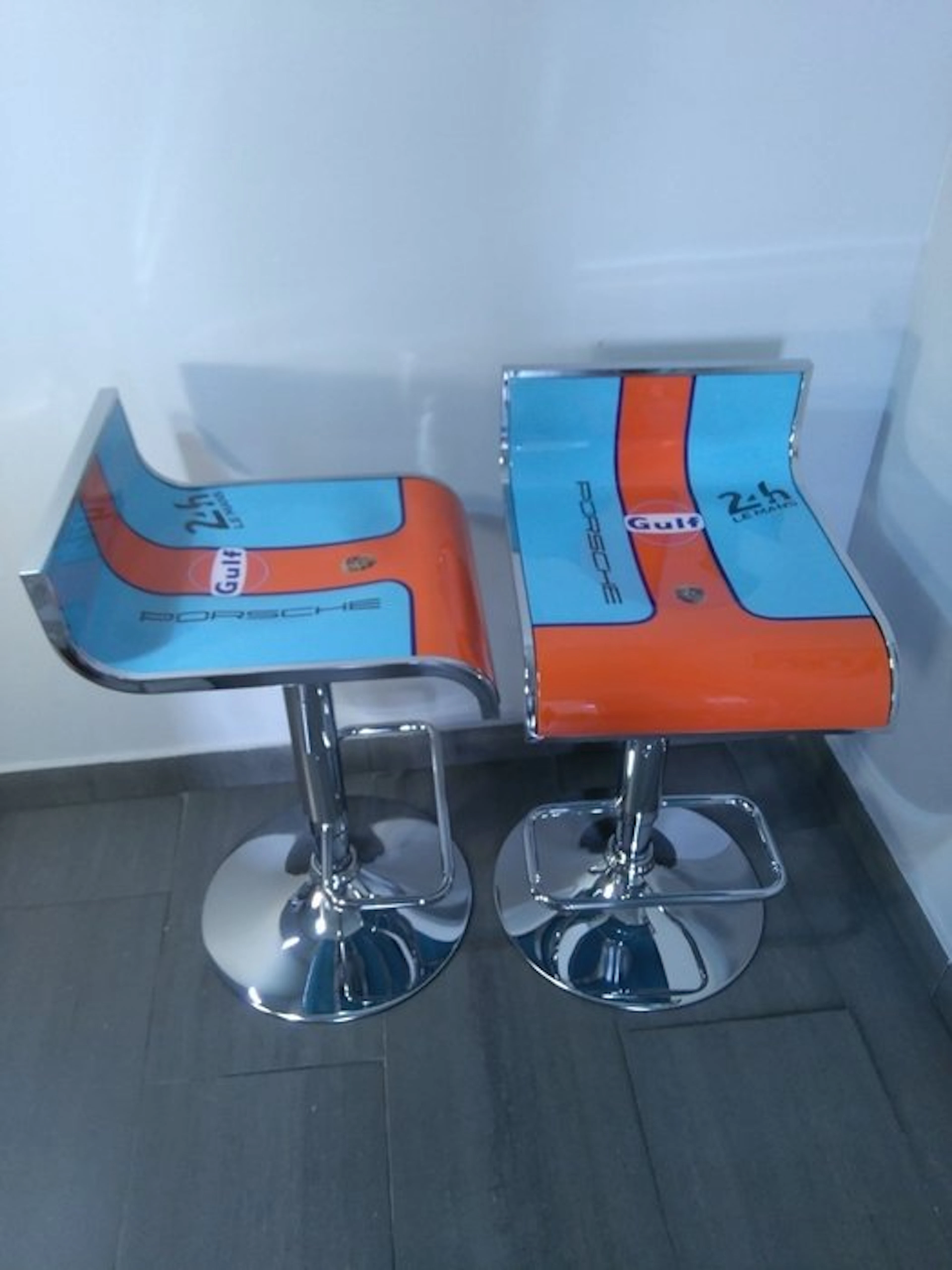 Stool (2) - Metal, PVC - GULF-PORSCHE 24 Hours of Le Mans, a barfly duo.