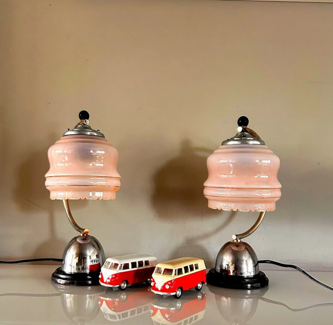 Art deco bauhaus (stijl) lampjes - Lamp (2) - Metal, Glass, Chrome, Wood
