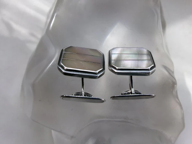 Silver, Mother-of-Pearl - Cufflinks - Art Deco - Free shipping