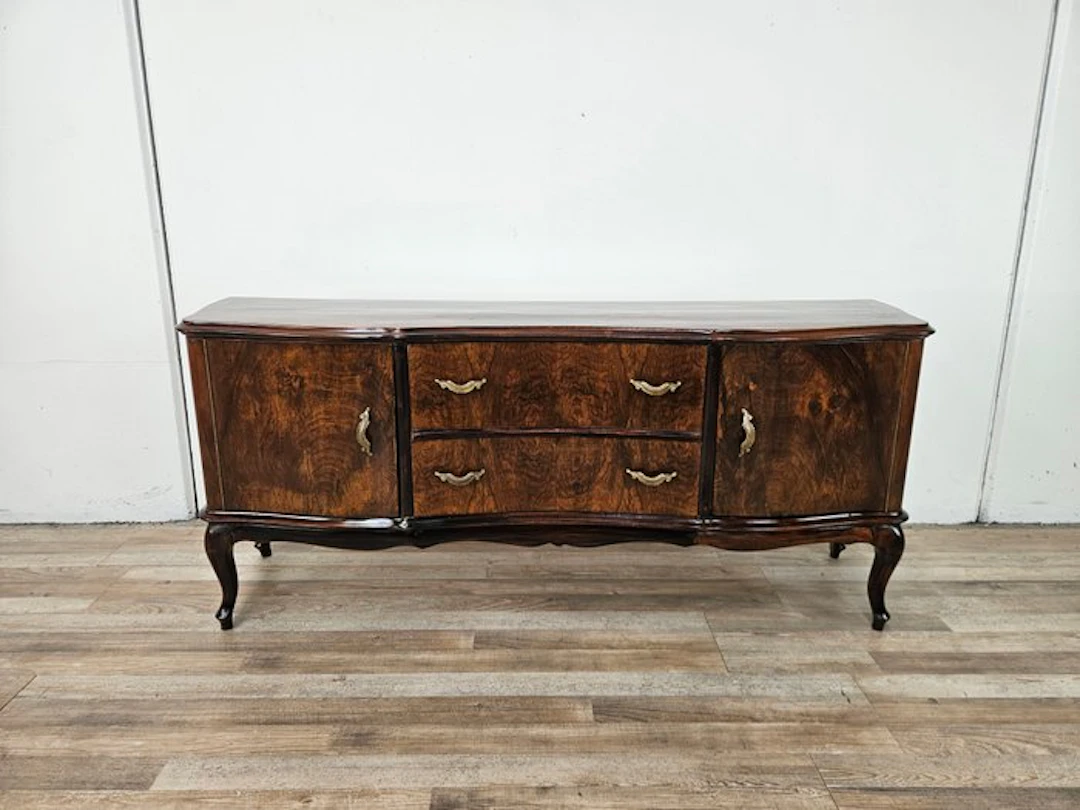 Cabinet - Chippendale dressing table in walnut burl and brass - Burr walnut