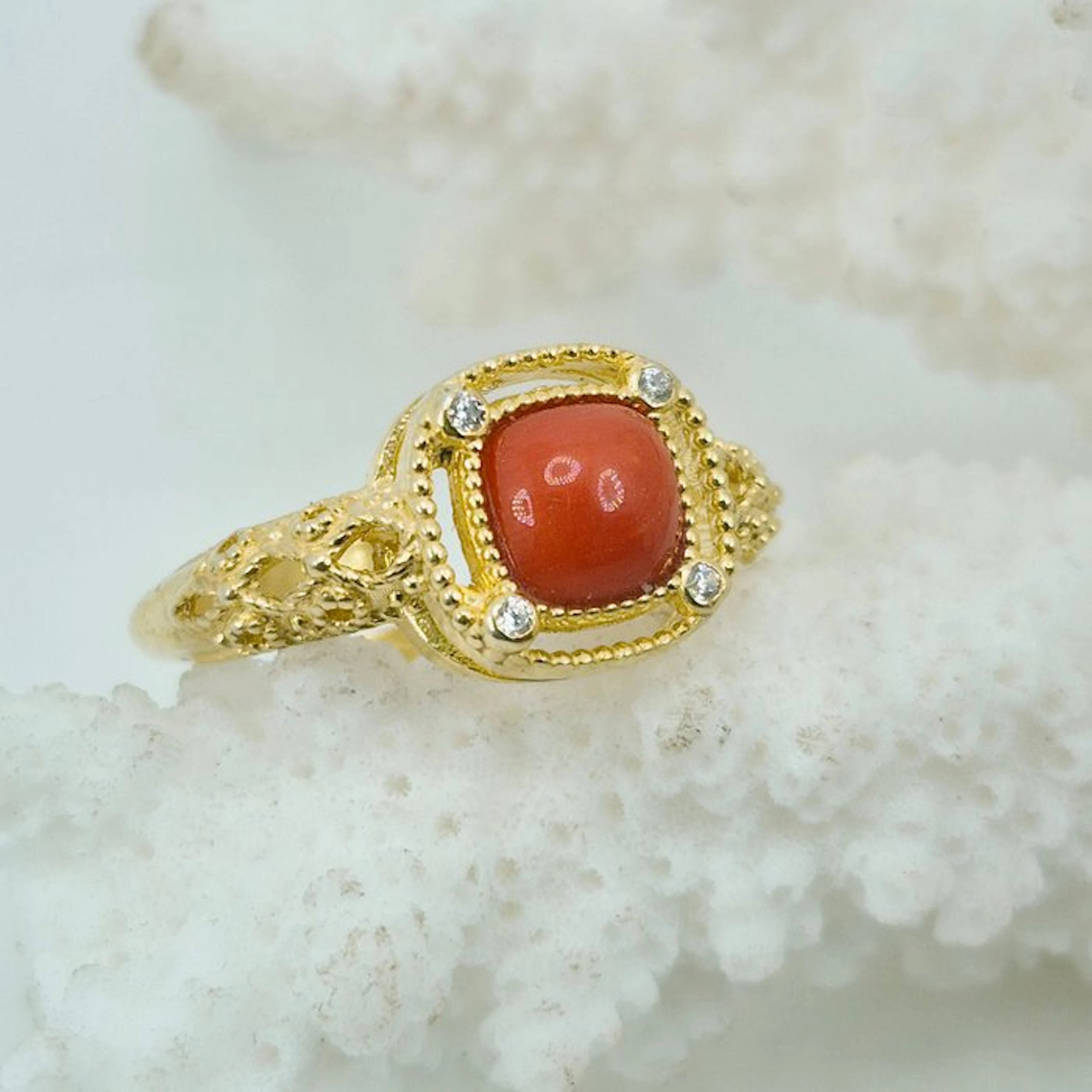 Coral - Silver, Gold-plated, No Reserve - Ring - CORALLO MEDITERRANEO