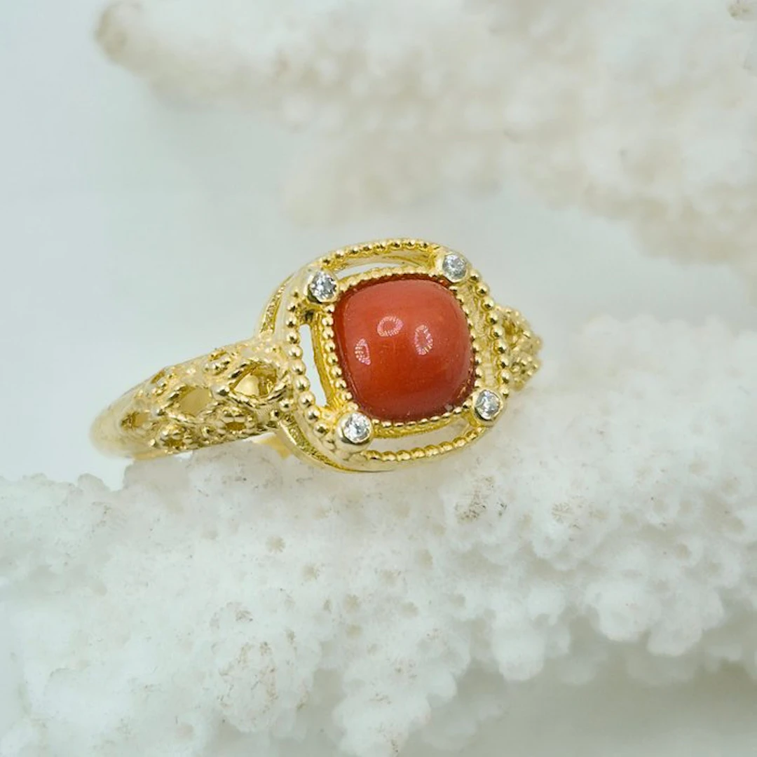Coral - Silver, Gold-plated, No Reserve - Ring - CORALLO MEDITERRANEO