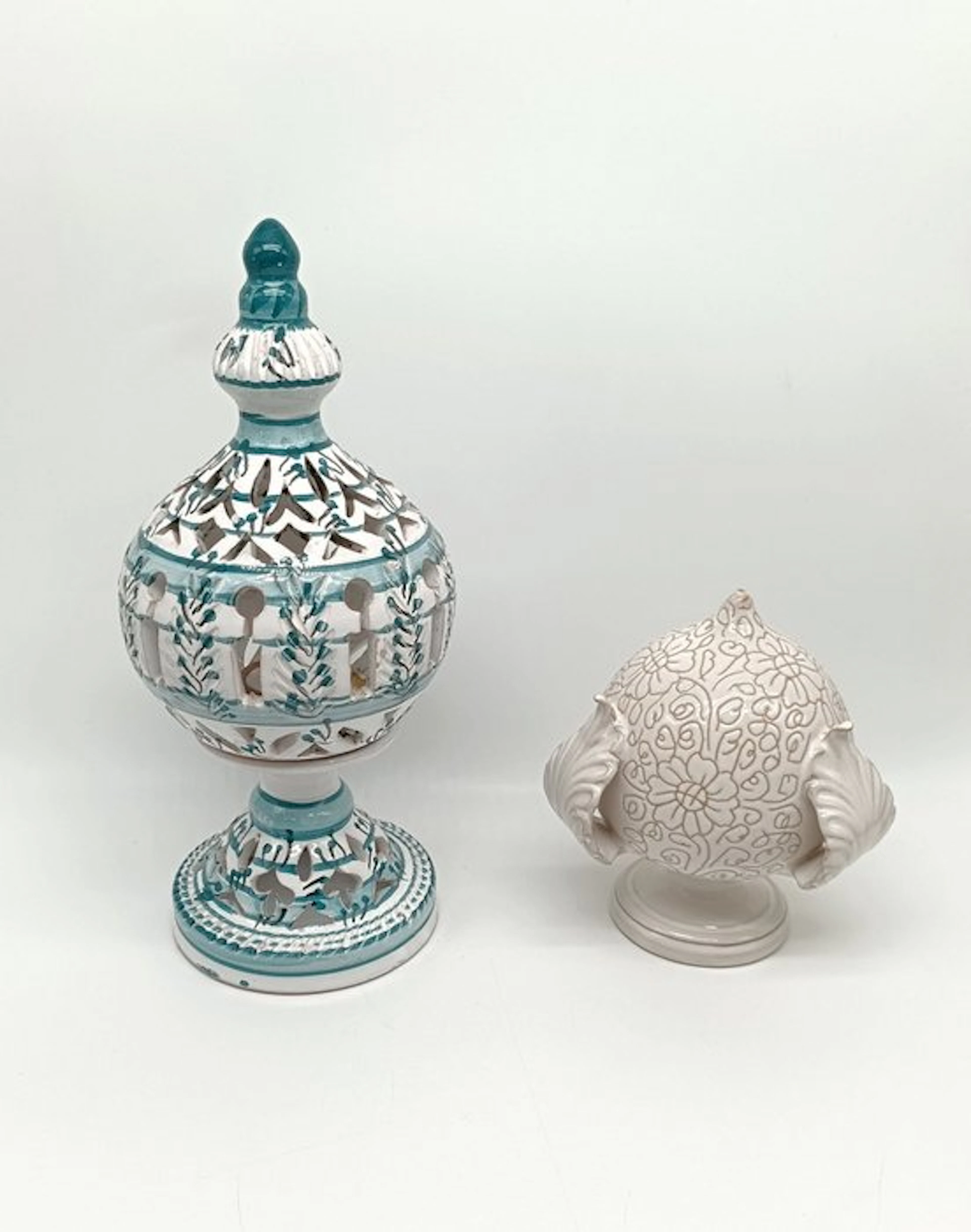 Chamberstick (2) - Majolica - Perforated and Knob