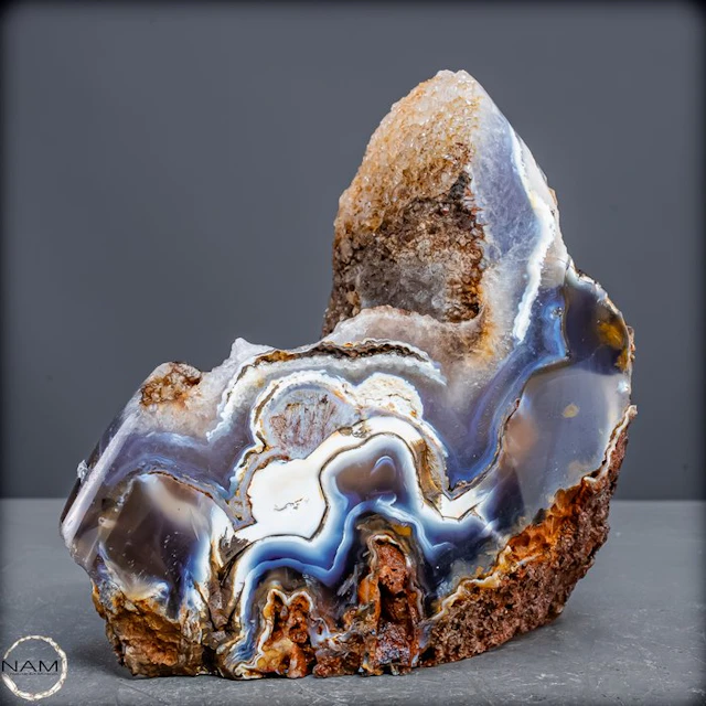 Fascinating amber-colored agate druse with chalcedony...