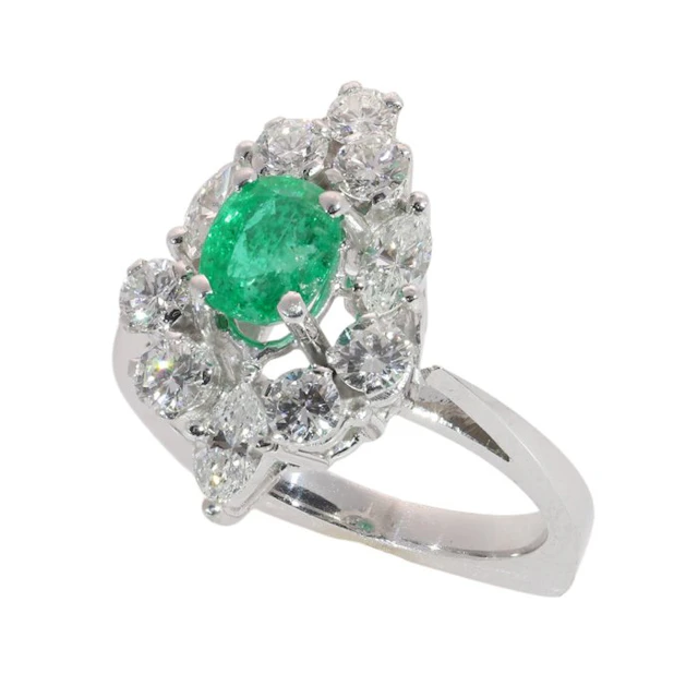 Ring - 18 kt. White gold - Diamond - Vintage Emerald