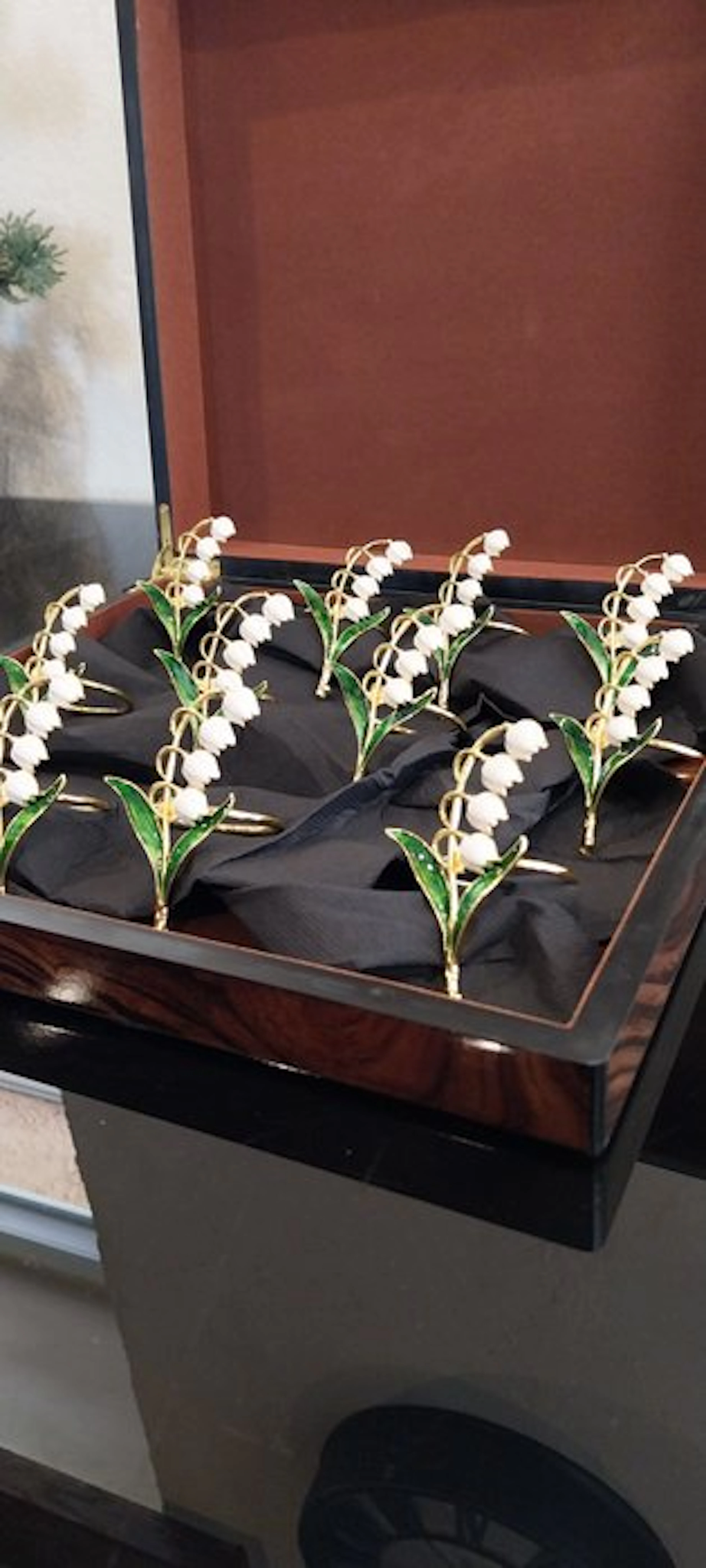 Napkin ring (12) - Lily of the valley flowers - Gilt brass