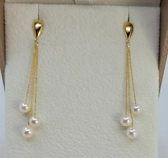 Earrings - 18 kt. Yellow gold - 5mm Akoya Pearls