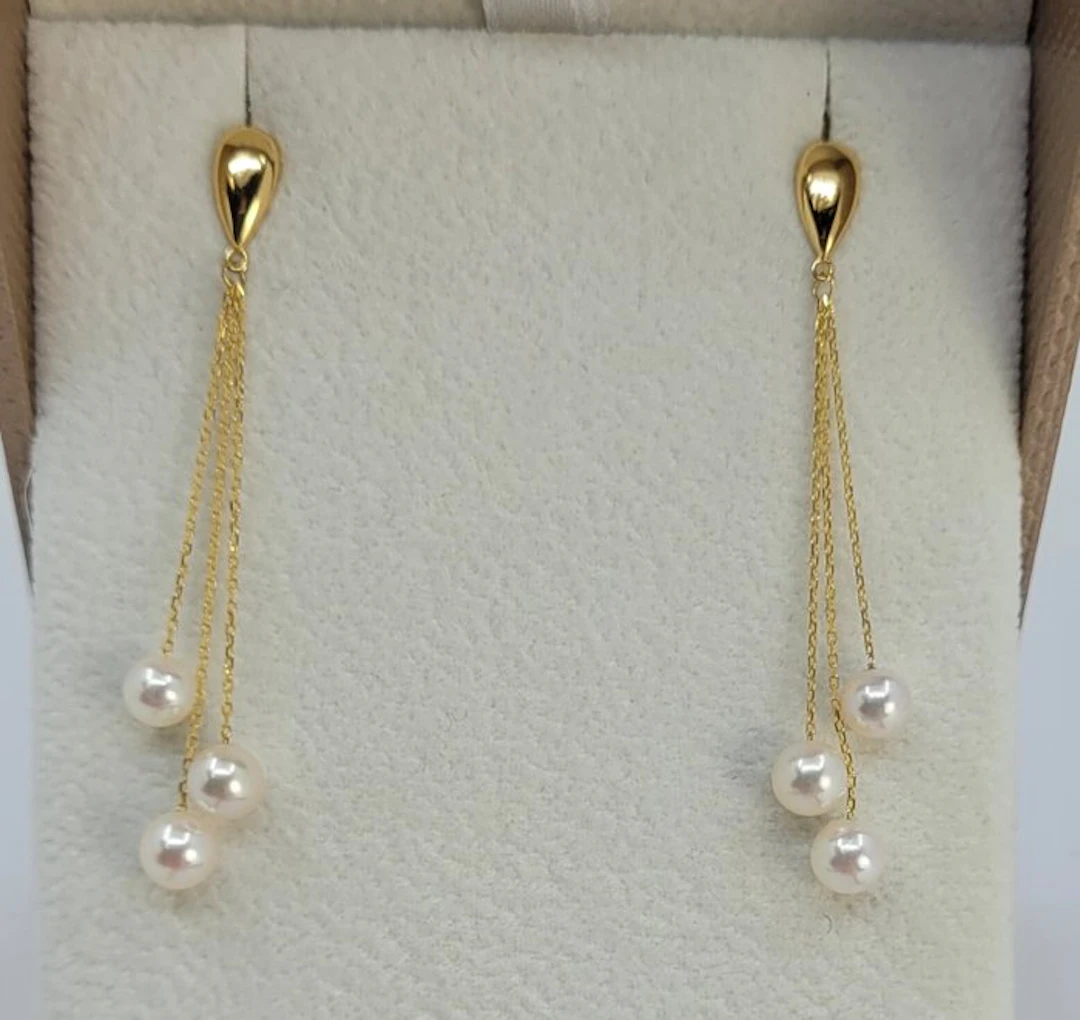 Earrings - 18 kt. Yellow gold - 5mm Akoya Pearls