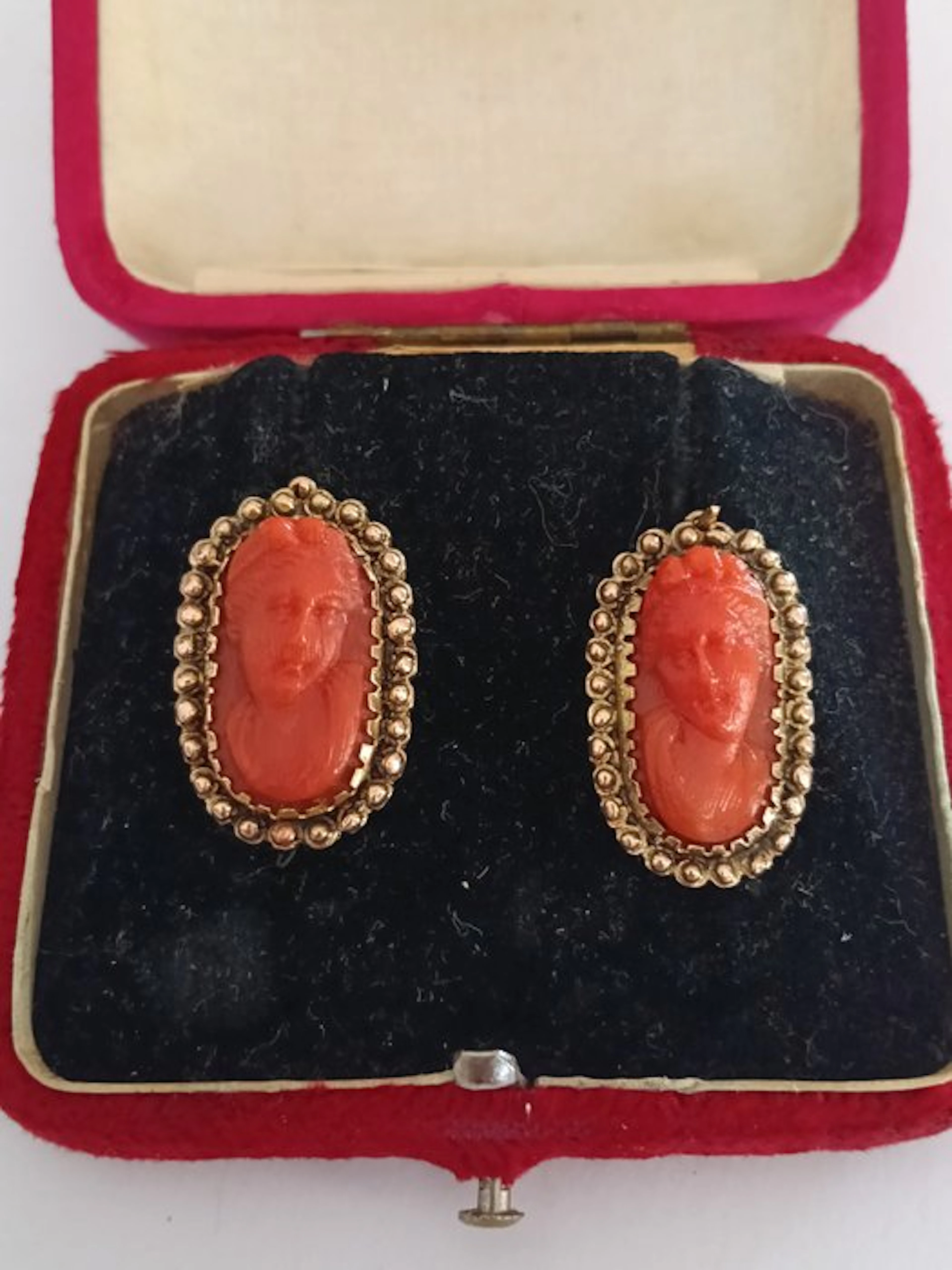 Earrings - 9 kt. Rose gold Blood Coral - Antique natural earrings