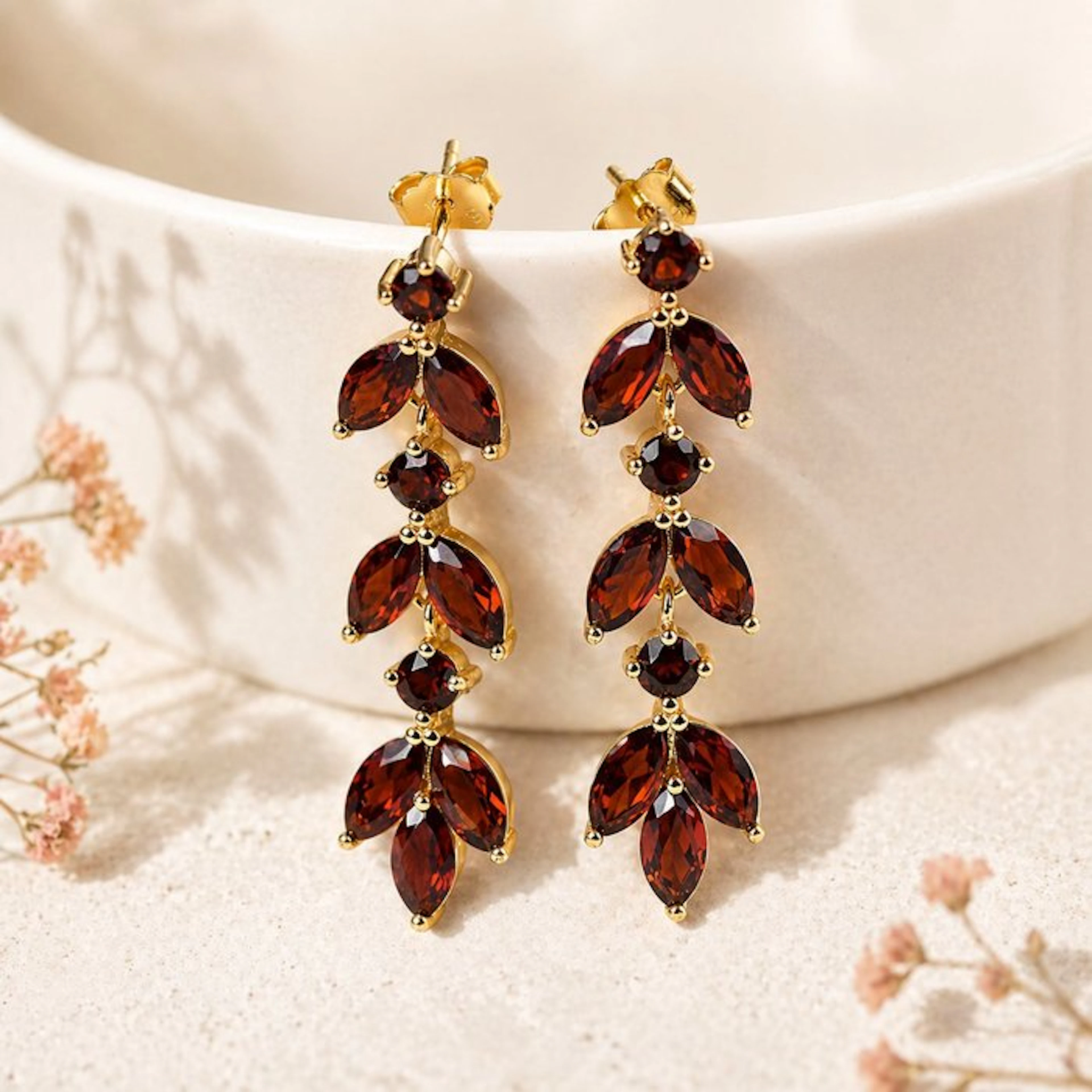 No reserve price - Earrings Silver - Garnet - Certified