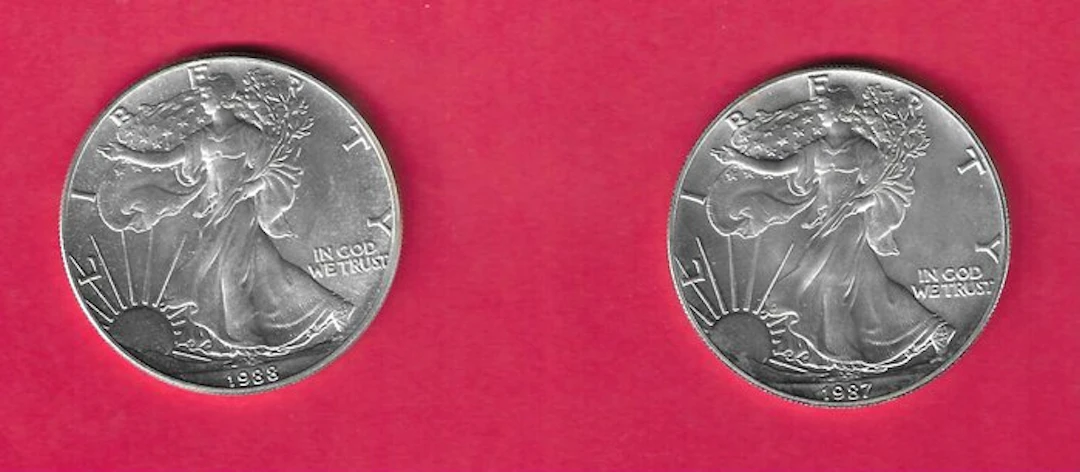 United States. 1 Dollar 1987/1988 Walking Liberty (2 coins) (No reserve price)
