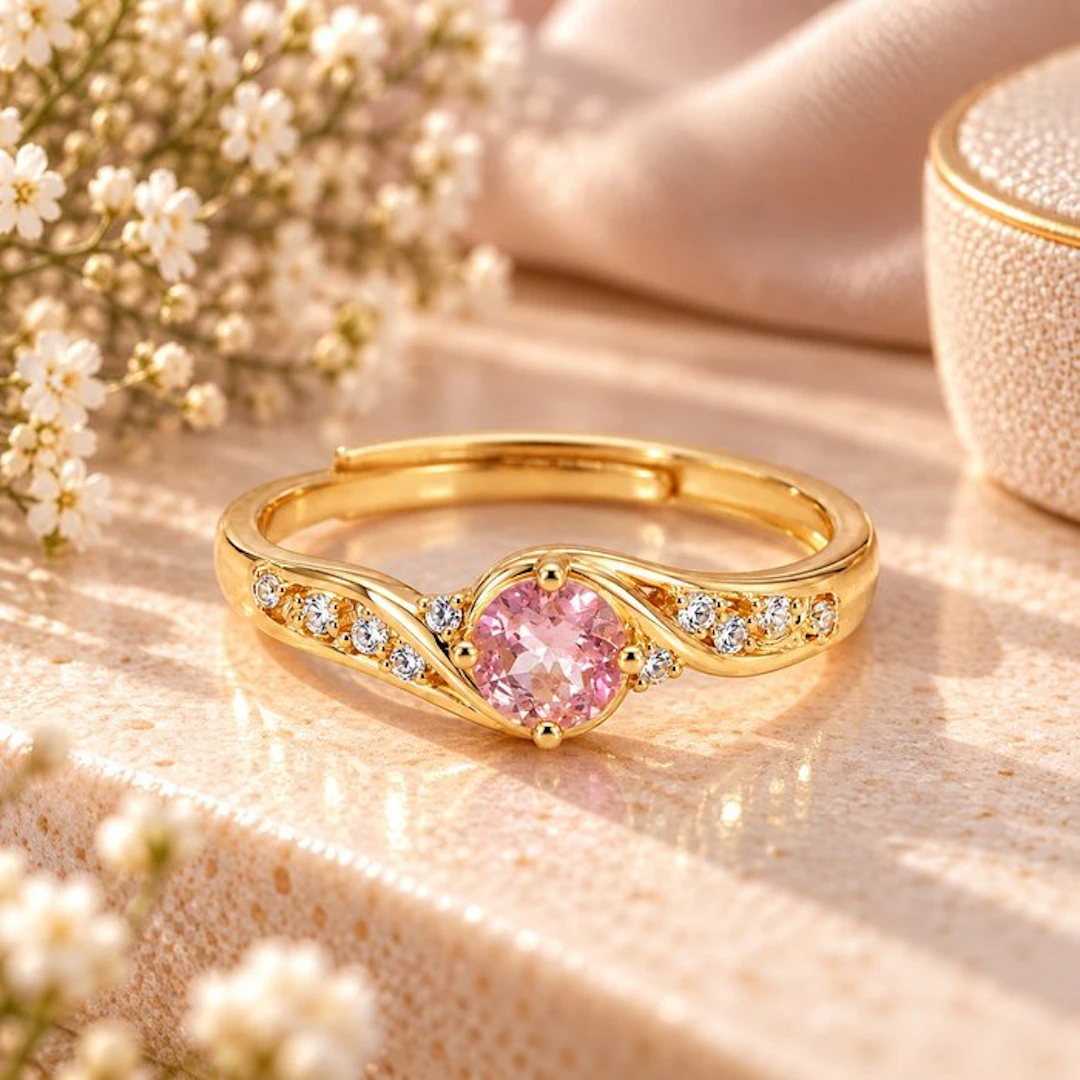 No reserve price - Ring Gold-plated Tourmaline - Diamond - 18K Gold Plated
