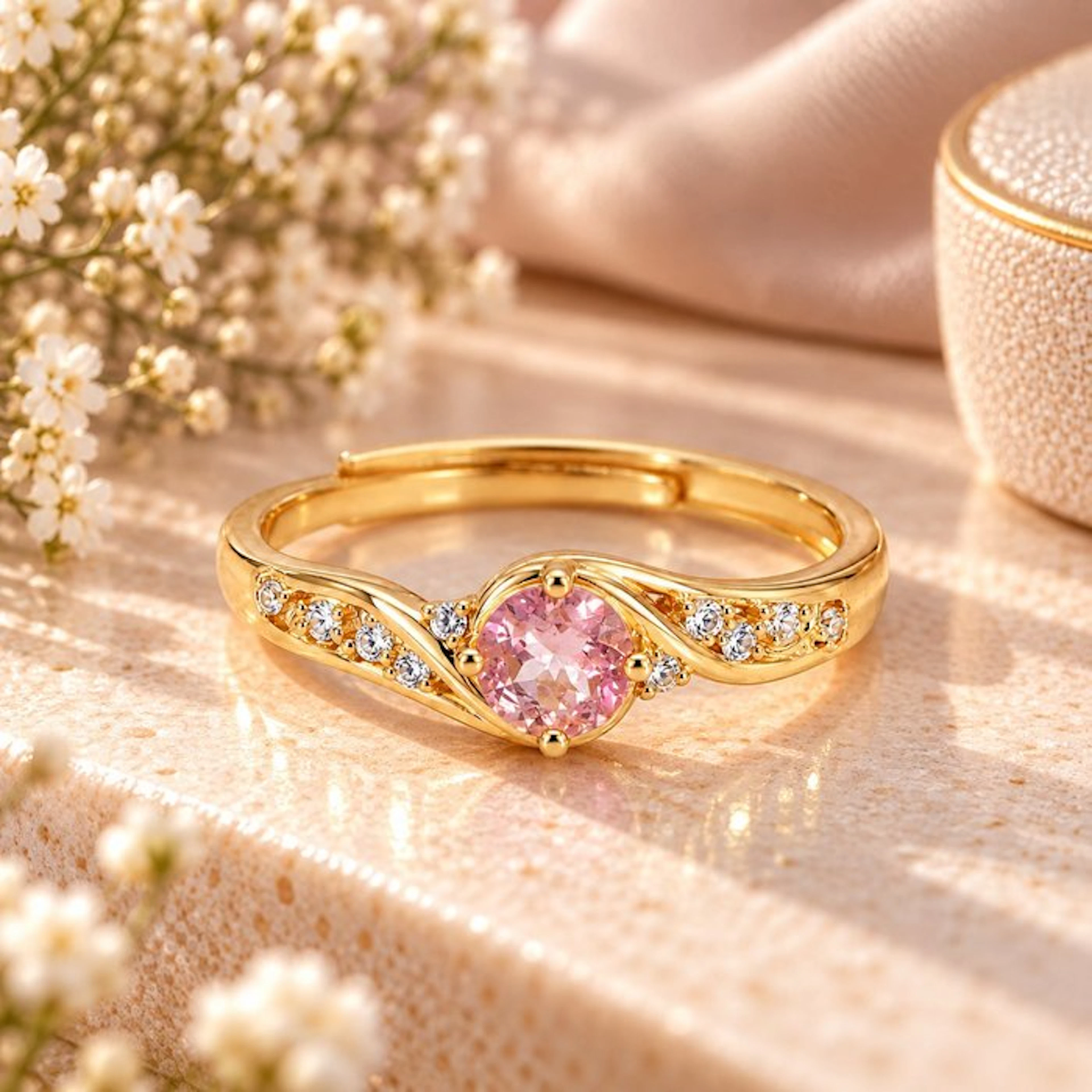 No reserve price - Ring Gold-plated Tourmaline - Diamond - 18K Gold Plated