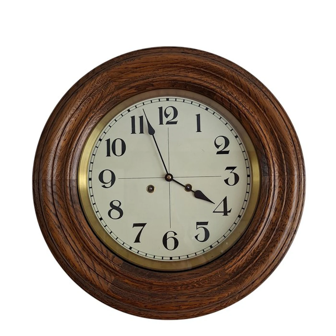 School clock - FHS Hermle - Art Deco Wood, Glass, Brass - 1970-1980