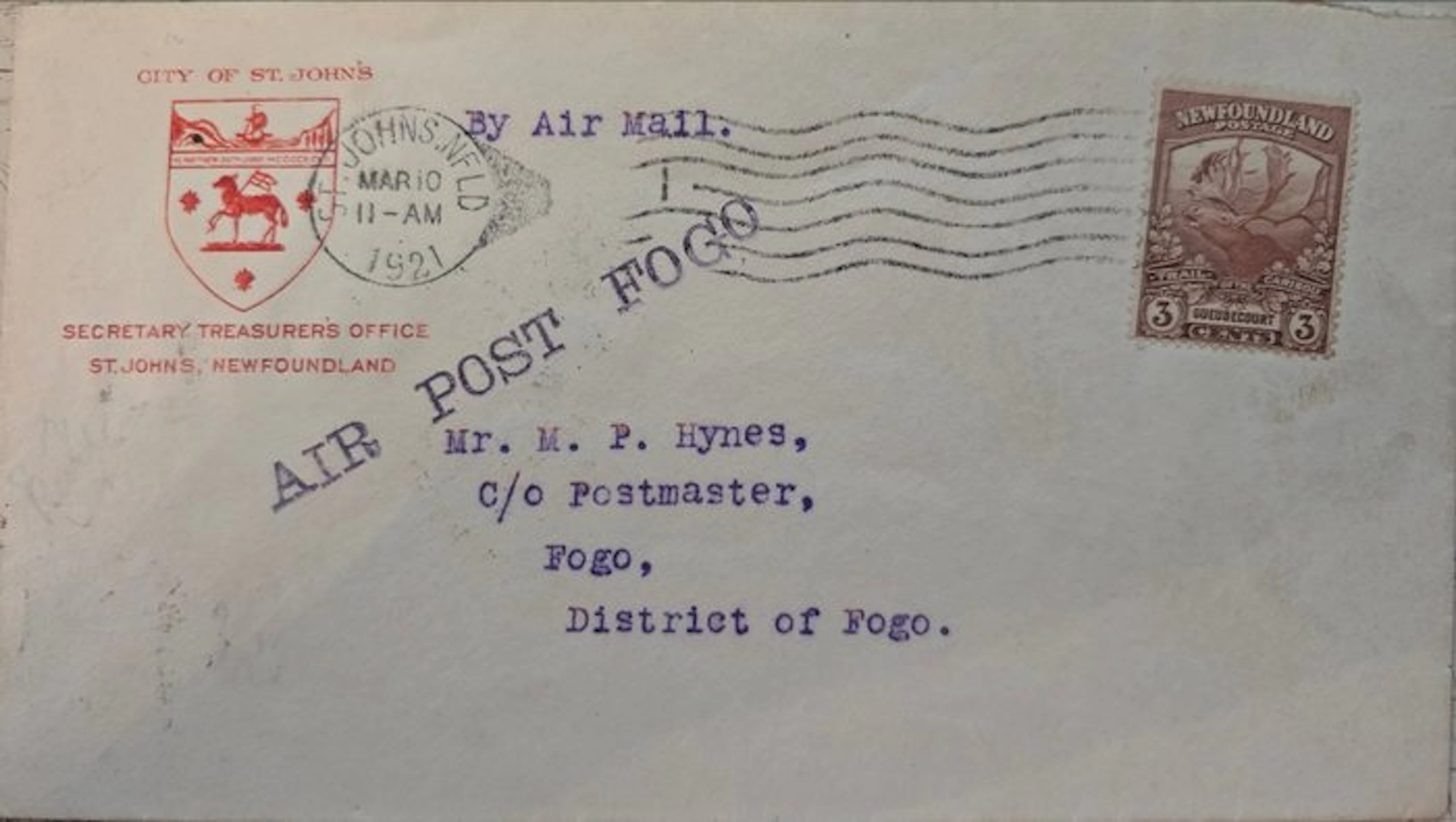 Newfoundland 1921 - 1921 Air Post Fogo - Special Flight between St