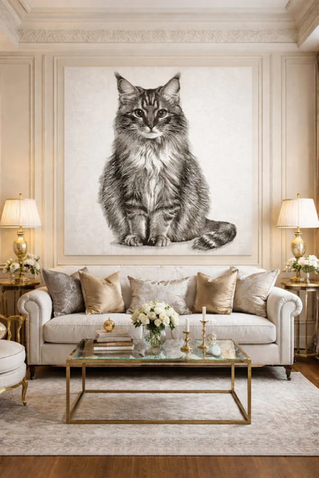 A feline tapestry in exclusive Jacquard weave - 155x140...