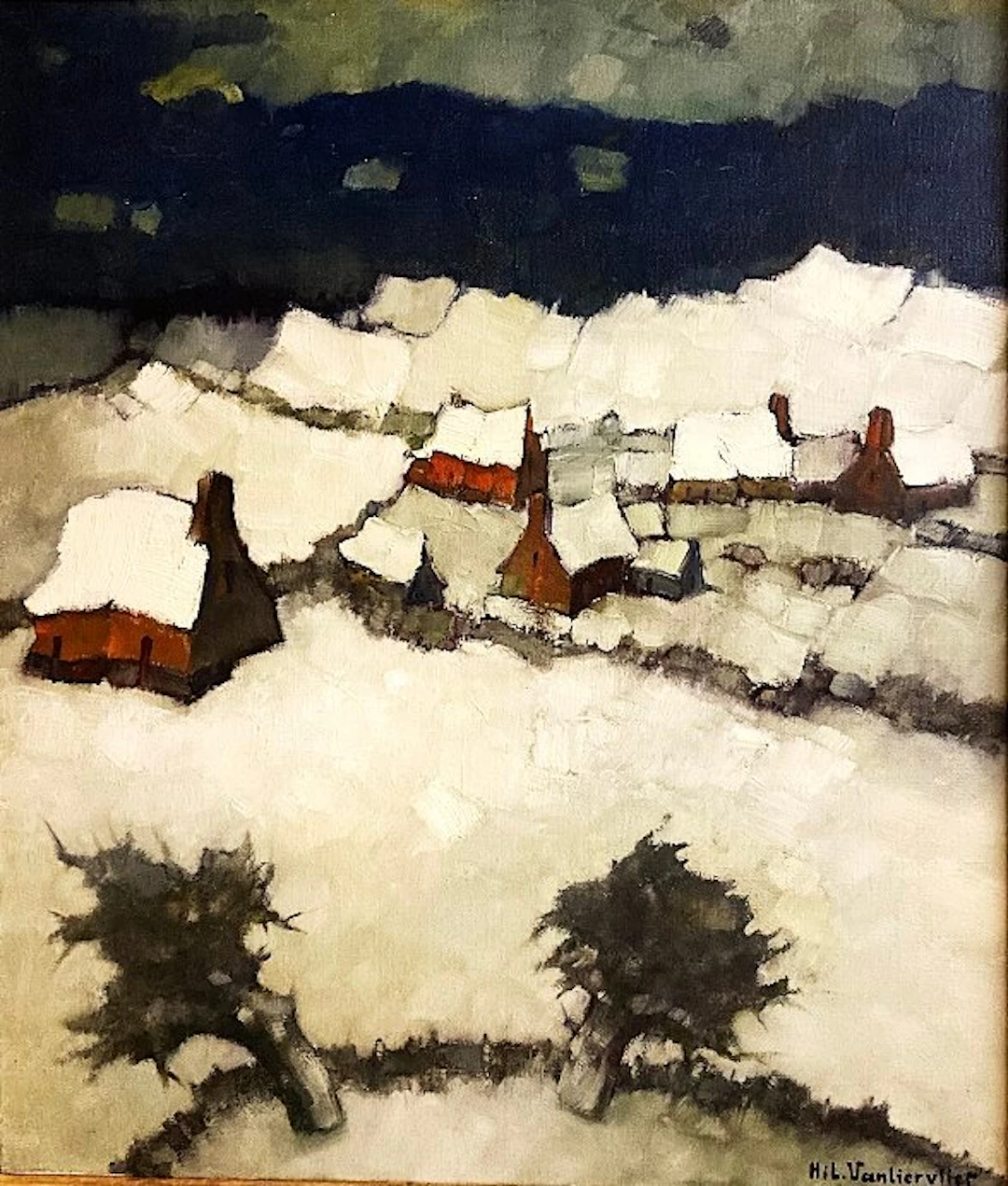 Hilaire (Hil.) Vanbiervliet (1890 - 1981) - Dorp in de sneeuw