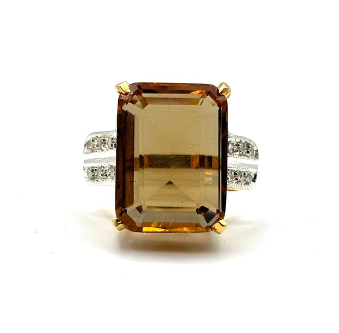 No reserve price - Statement ring - 9 kt. Yellow gold, Silver Topaz - Diamond