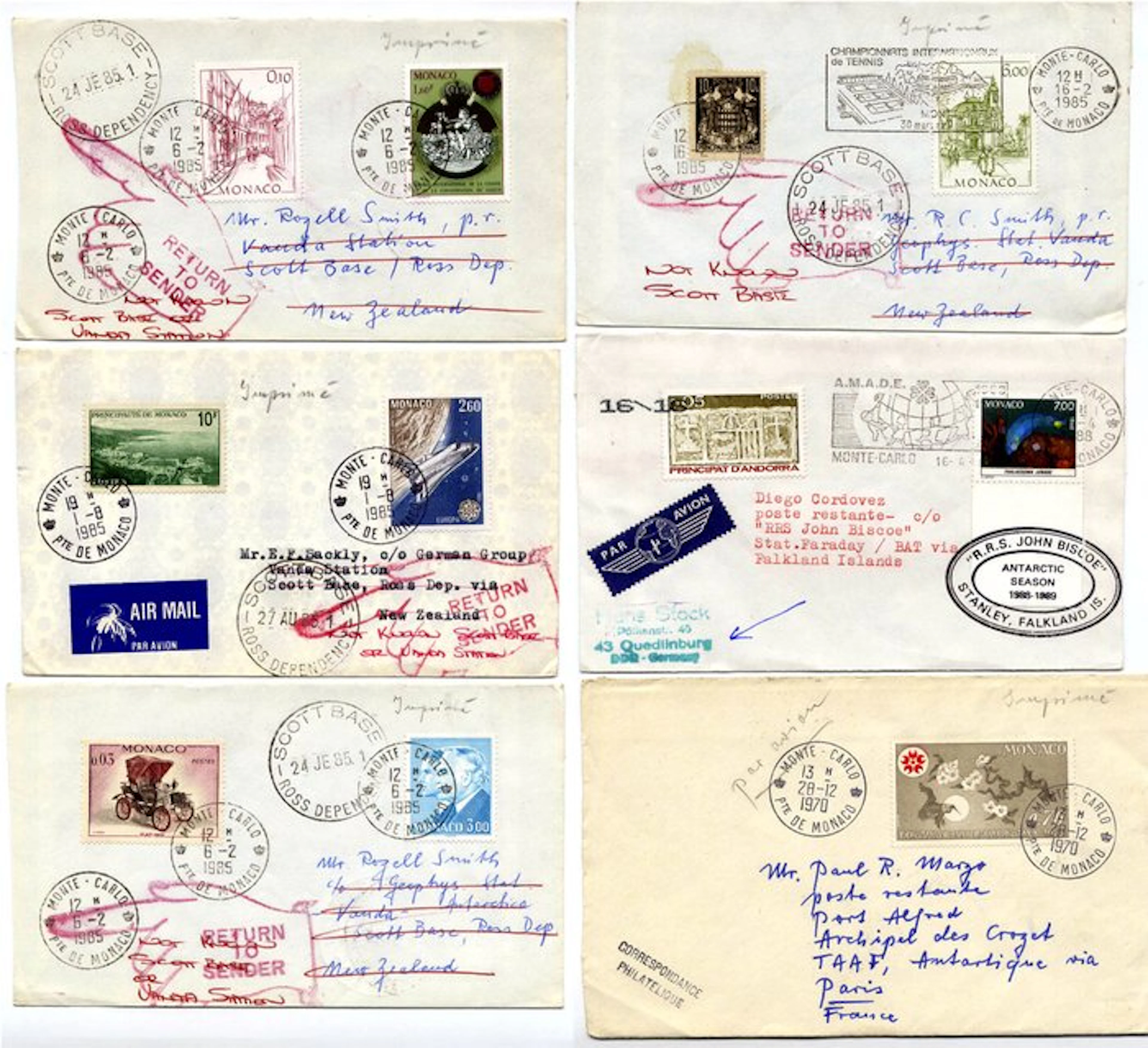 Monaco 1970/1988 - Polar Mail - Lot of 6 Antarctic Covers: Scott Base