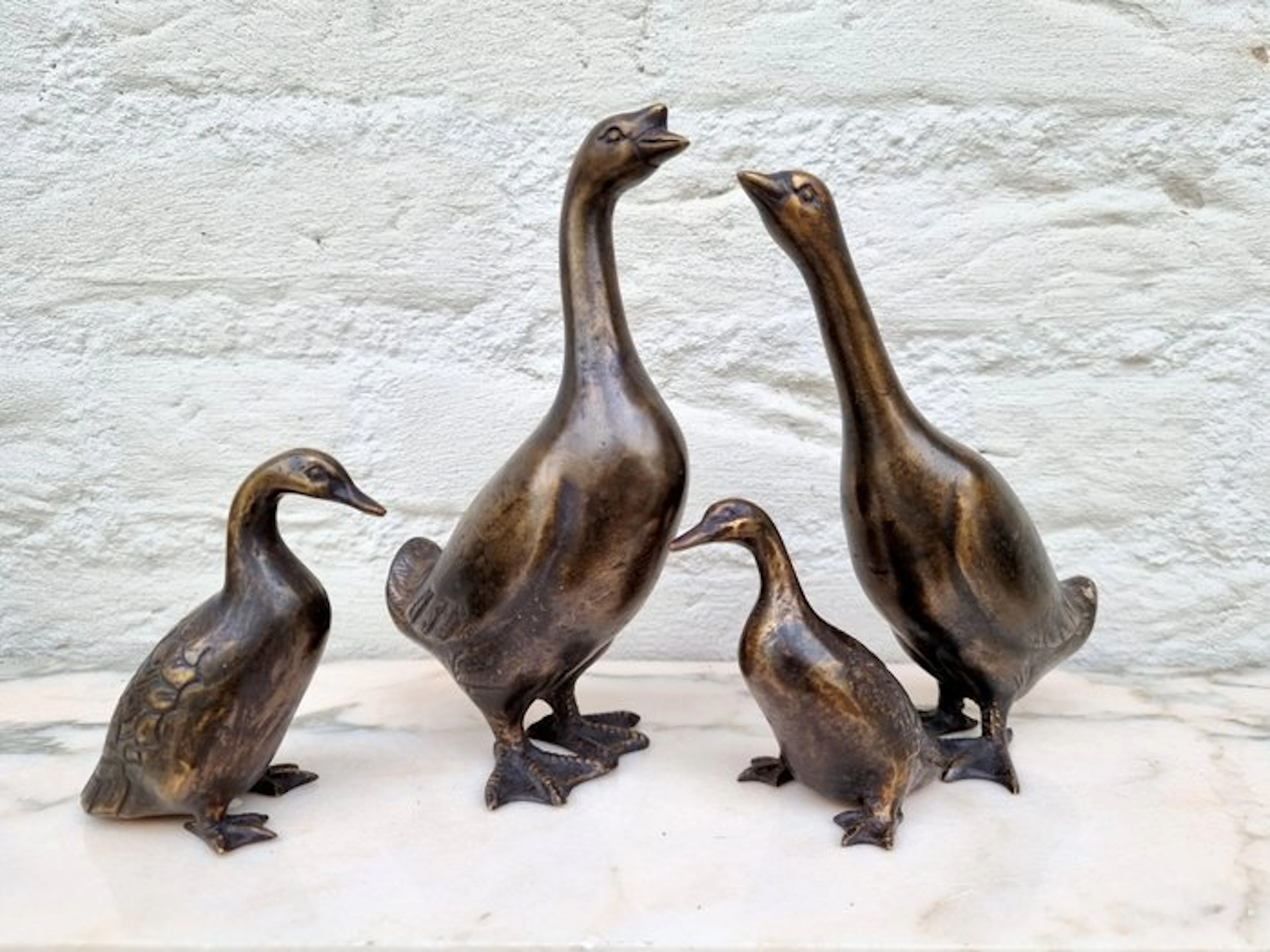 Figurine - Beeldje - A goose family (4) - Brons - Bronze