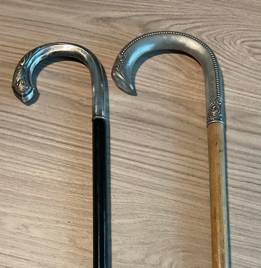 Walking stick (2) - with Alpacca silver Art Nouveau handles.